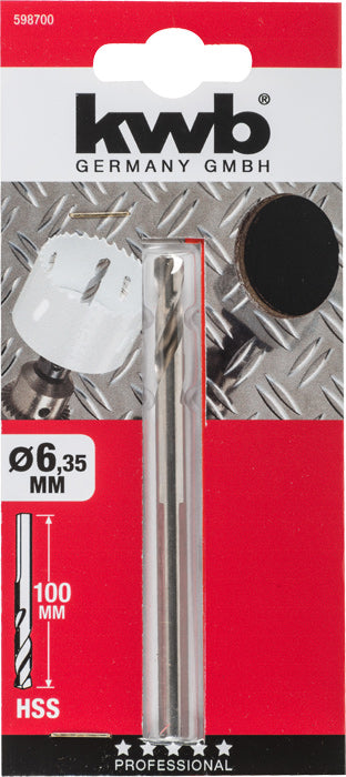 kwb Zentrierbohrer 6,35 × 100 mm HSS Zylinderschaft – für Metall, Holz – 1 Stk