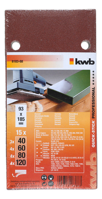 kwb Schleifpapier 93 × 185 mm P40/P60/P80/P120 – für Schwingschleifer