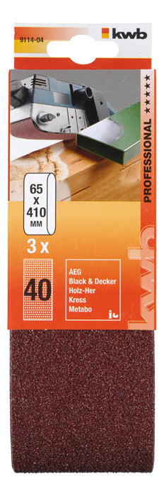 kwb Schleifband 65 × 410 mm – P60 – für Metall & Holz – 3 Stk