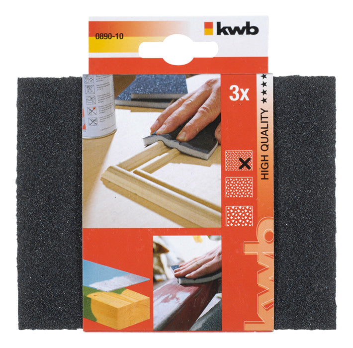 kwb Schleifschwamm 100 × 125 × 10 mm Siliciumcarbid auf Schaum – für Holz – 3 Stk