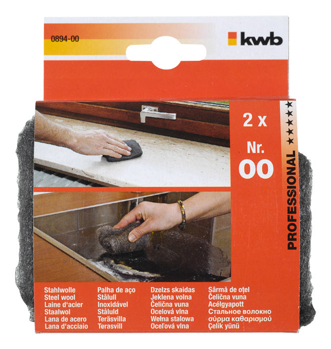 kwb Stahlwolle – Feine Körnung – für Metall & Holz – 2 Stk