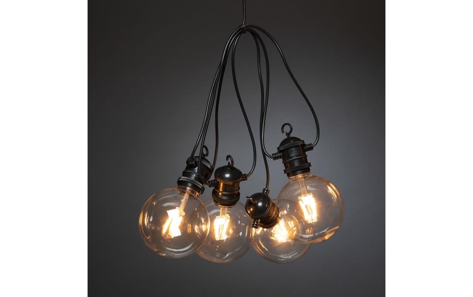 Konstsmide Lichterkette 9,15 m – Bernstein, 10 LEDs, dimmbar, IP44 – 1 Stk., Schwarz/Transparent – 2395-800