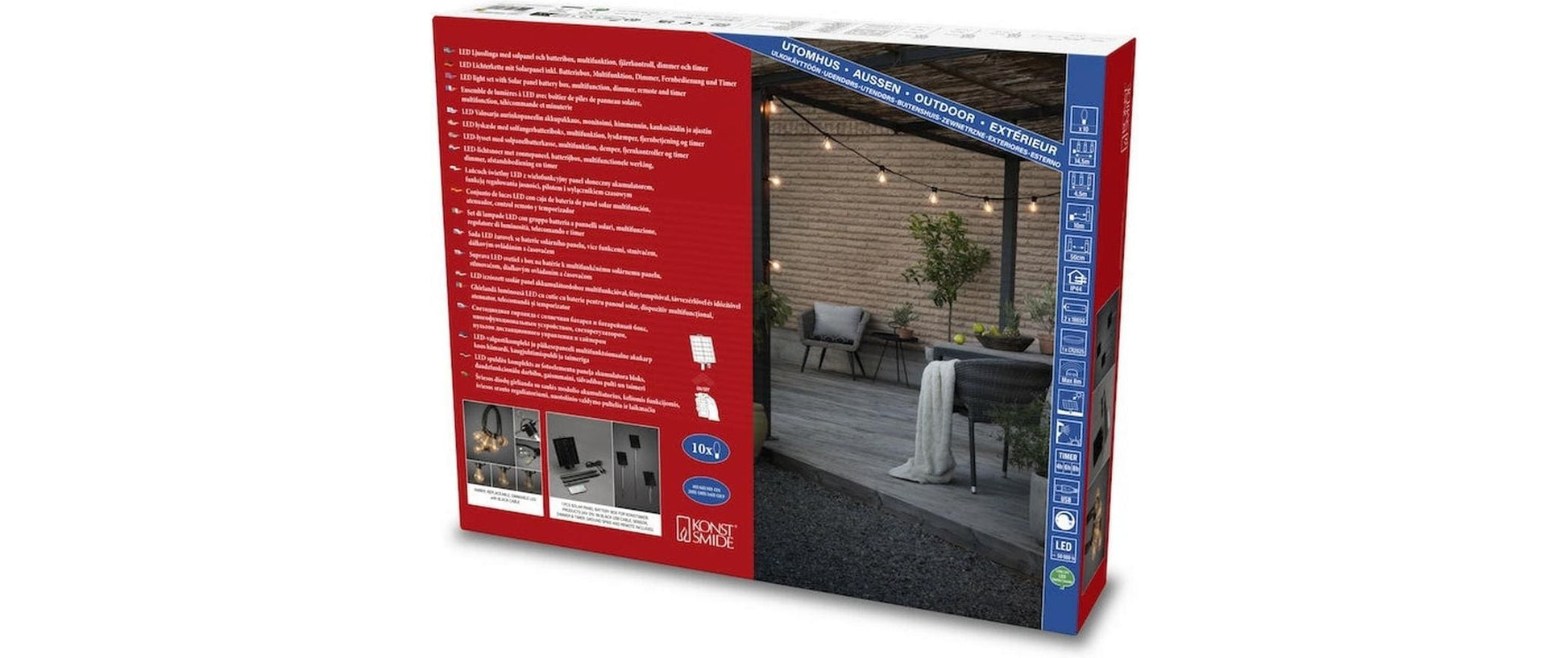 Konstsmide Solar-Lichterkette – 1800 K – IP44 – Timer 4–8 h, dimmbar, Fernbedienung – Schwarz, Kunststoff