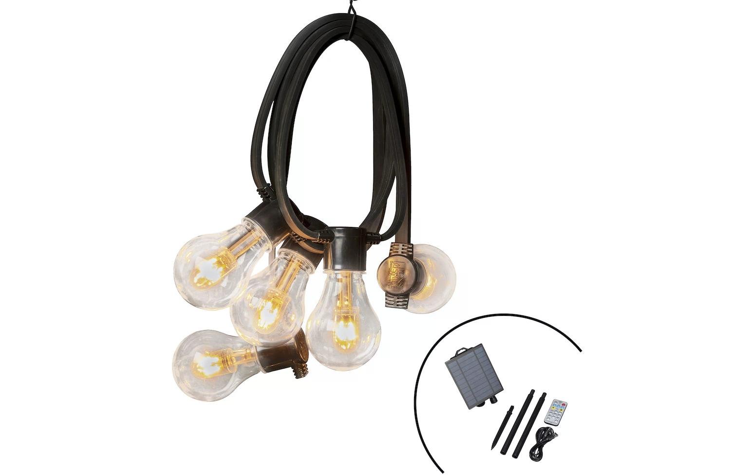 Konstsmide Solar-Lichterkette – 1800 K – IP44 – Timer 4–8 h, dimmbar, Fernbedienung – Schwarz, Kunststoff