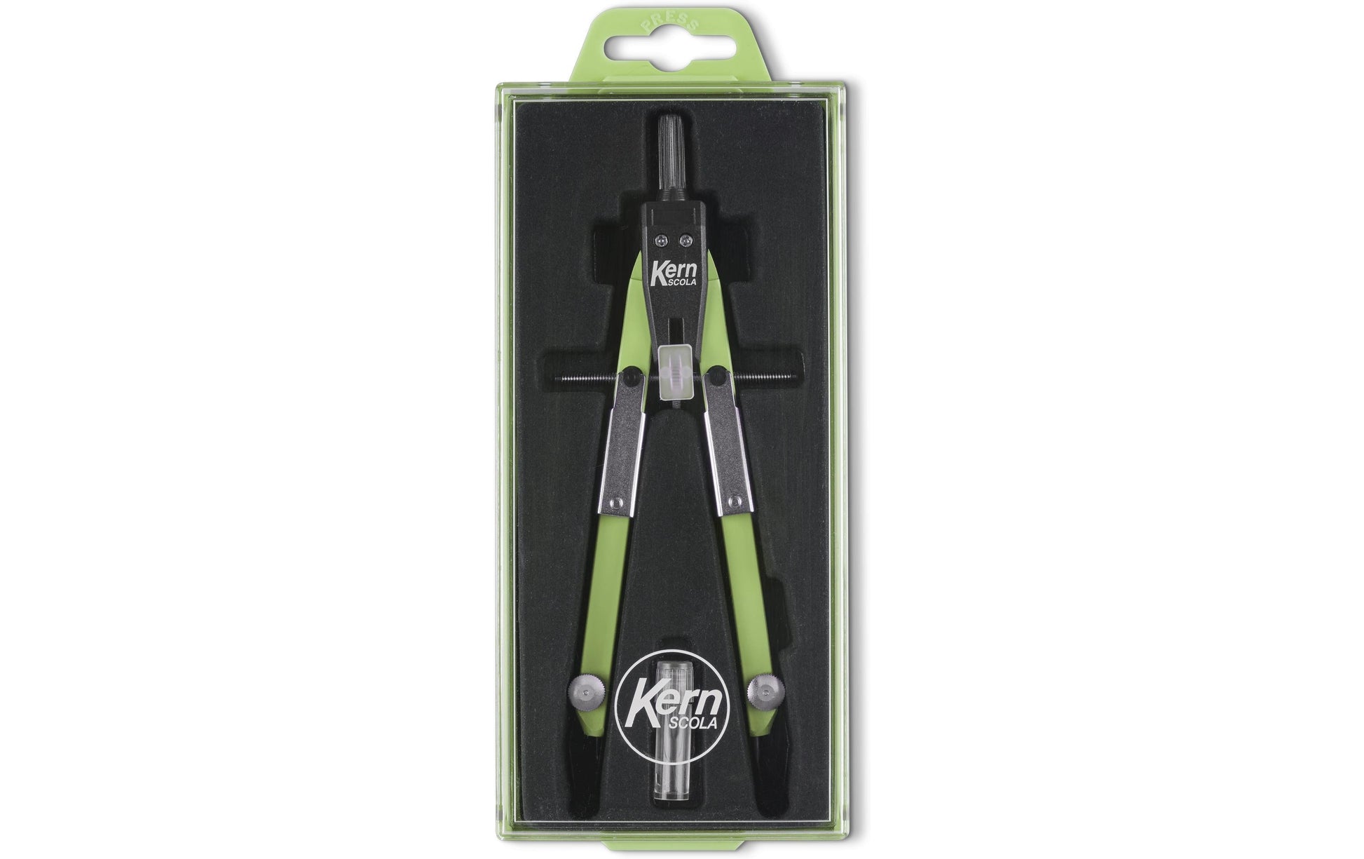 Kern Scola Schnellverstellzirkel – Länge 170 mm, max. Kreis-Ø 62 cm, Zapfen Ø 4 mm, mit Minendose, Limette