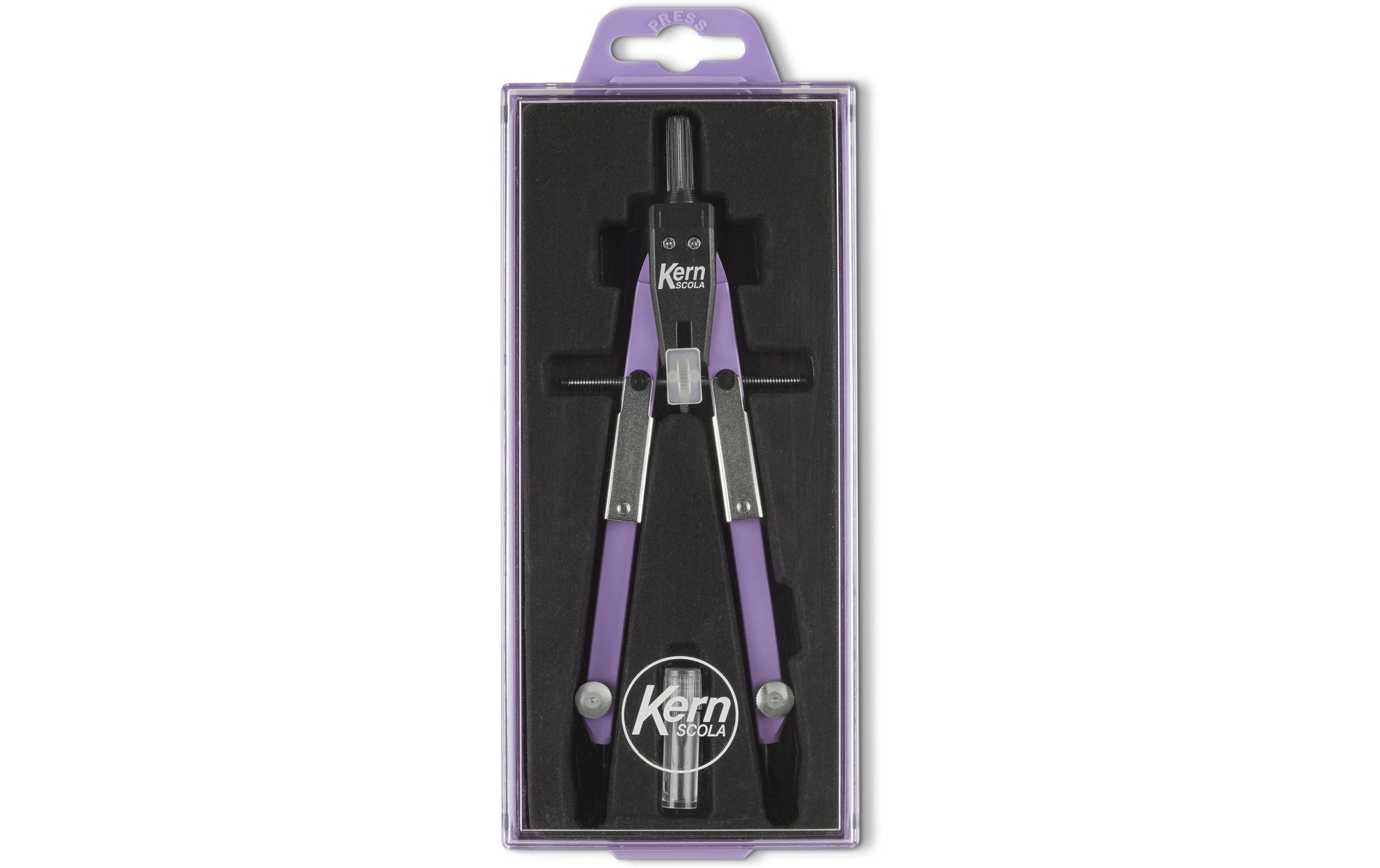 KERN SCOLA Schnellverstellzirkel – Länge 170 mm, max. Kreis-Ø 62 cm, Zapfen Ø 4 mm, inkl. Minendose, violett