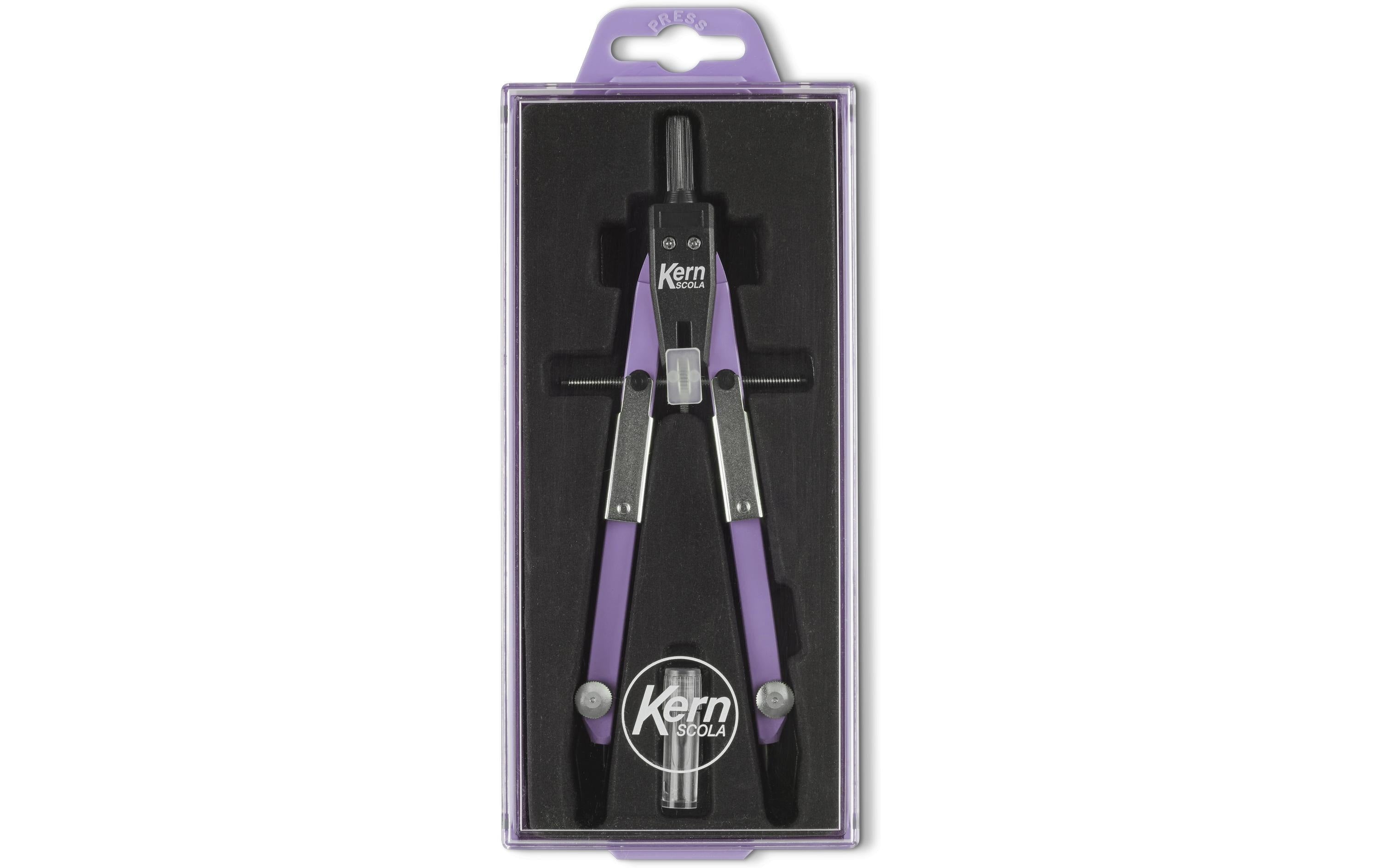 KERN SCOLA Schnellverstellzirkel – Länge 170 mm, max. Kreis-Ø 62 cm, Zapfen Ø 4 mm, inkl. Minendose, violett