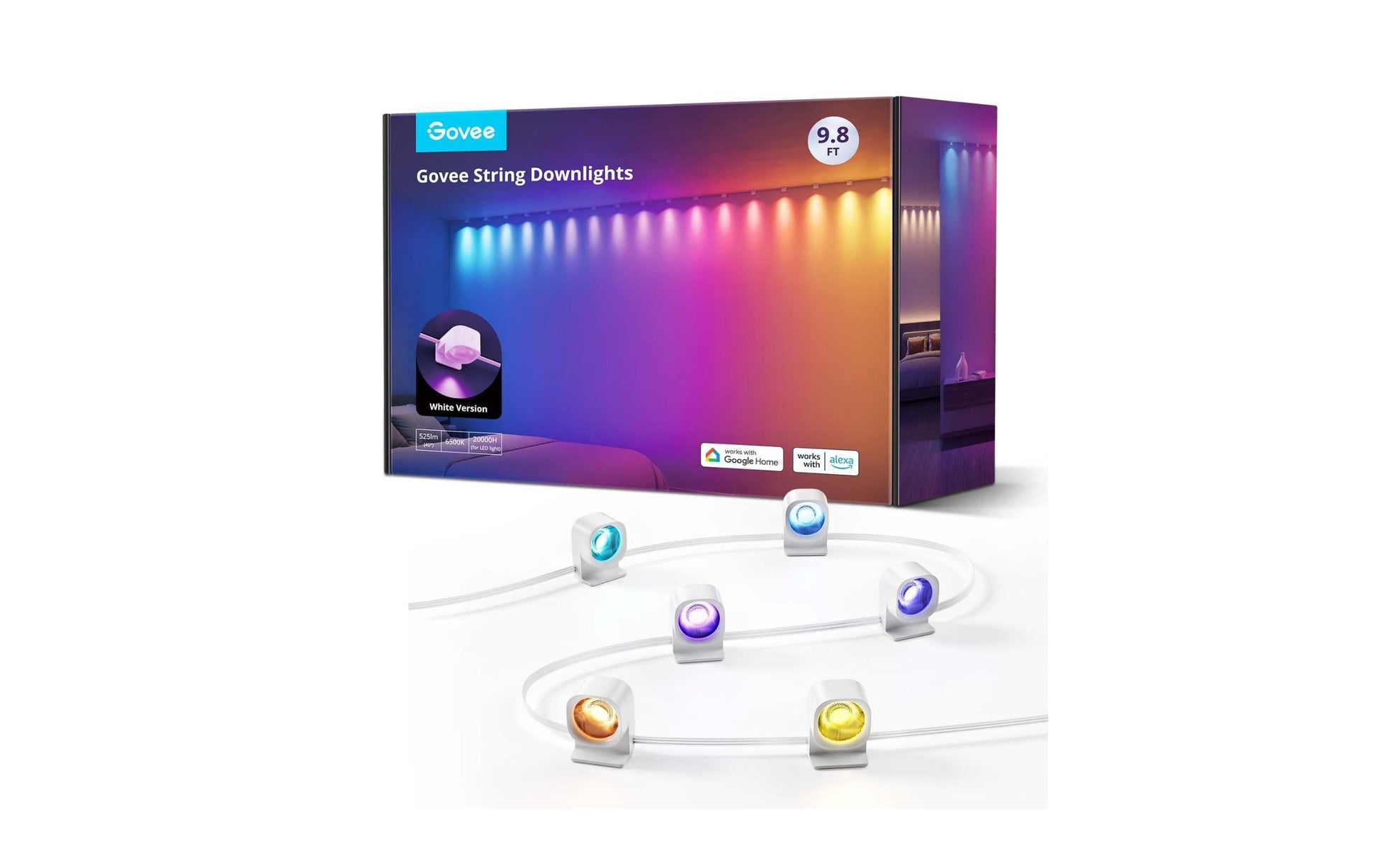 Govee LED-Lichterkette RGBIC 3 m, 15 LEDs – Bluetooth (Govee Home App) – mehrfarbig – 36 W – weiss