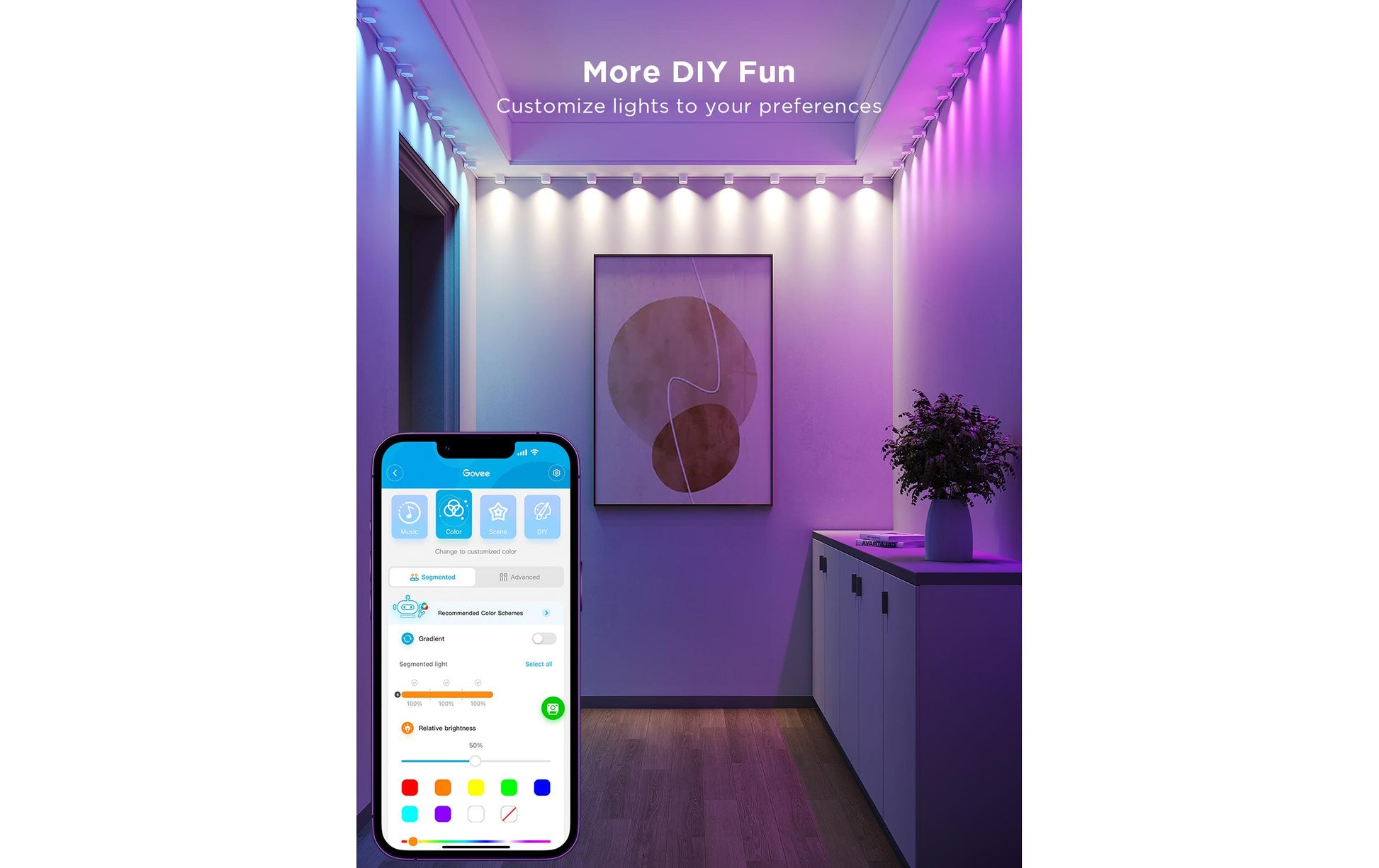 Govee LED-Lichterkette RGBIC 3 m, 15 LEDs – Bluetooth (Govee Home App) – mehrfarbig – 36 W – weiss