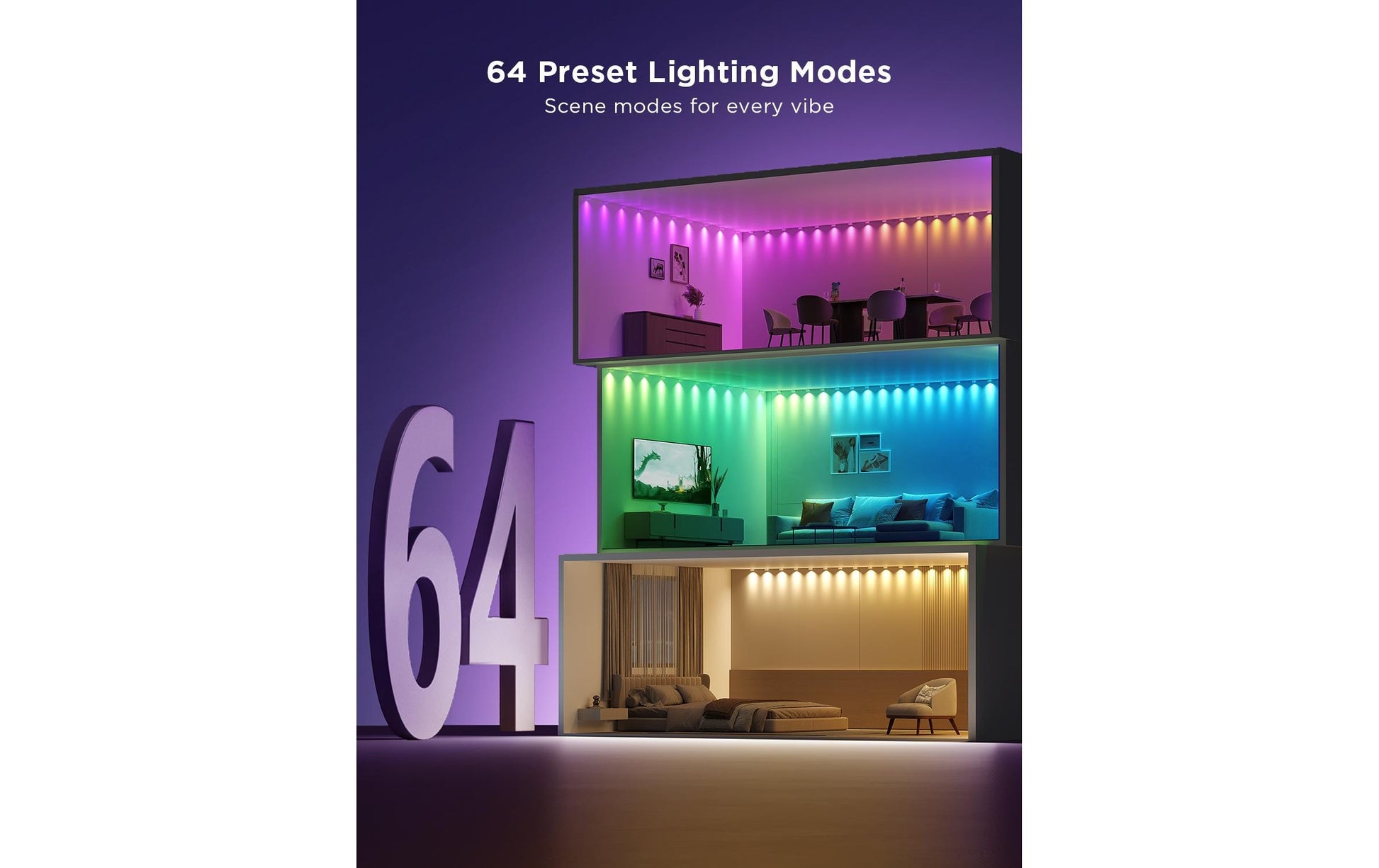 Govee LED-Lichterkette RGBIC 3 m, 15 LEDs – Bluetooth (Govee Home App) – mehrfarbig – 36 W – weiss