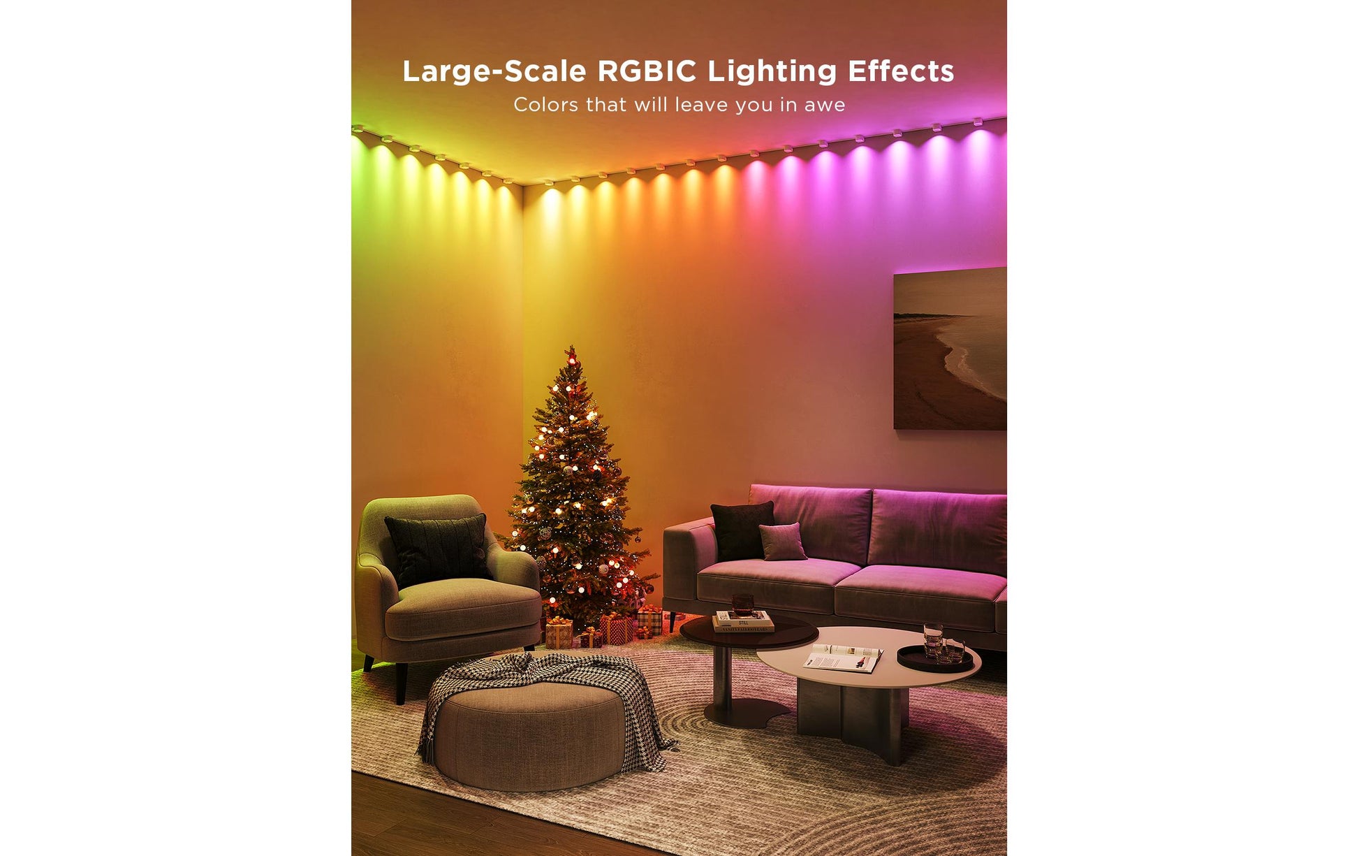 Govee LED-Lichterkette RGBIC 3 m, 15 LEDs – Bluetooth (Govee Home App) – mehrfarbig – 36 W – weiss