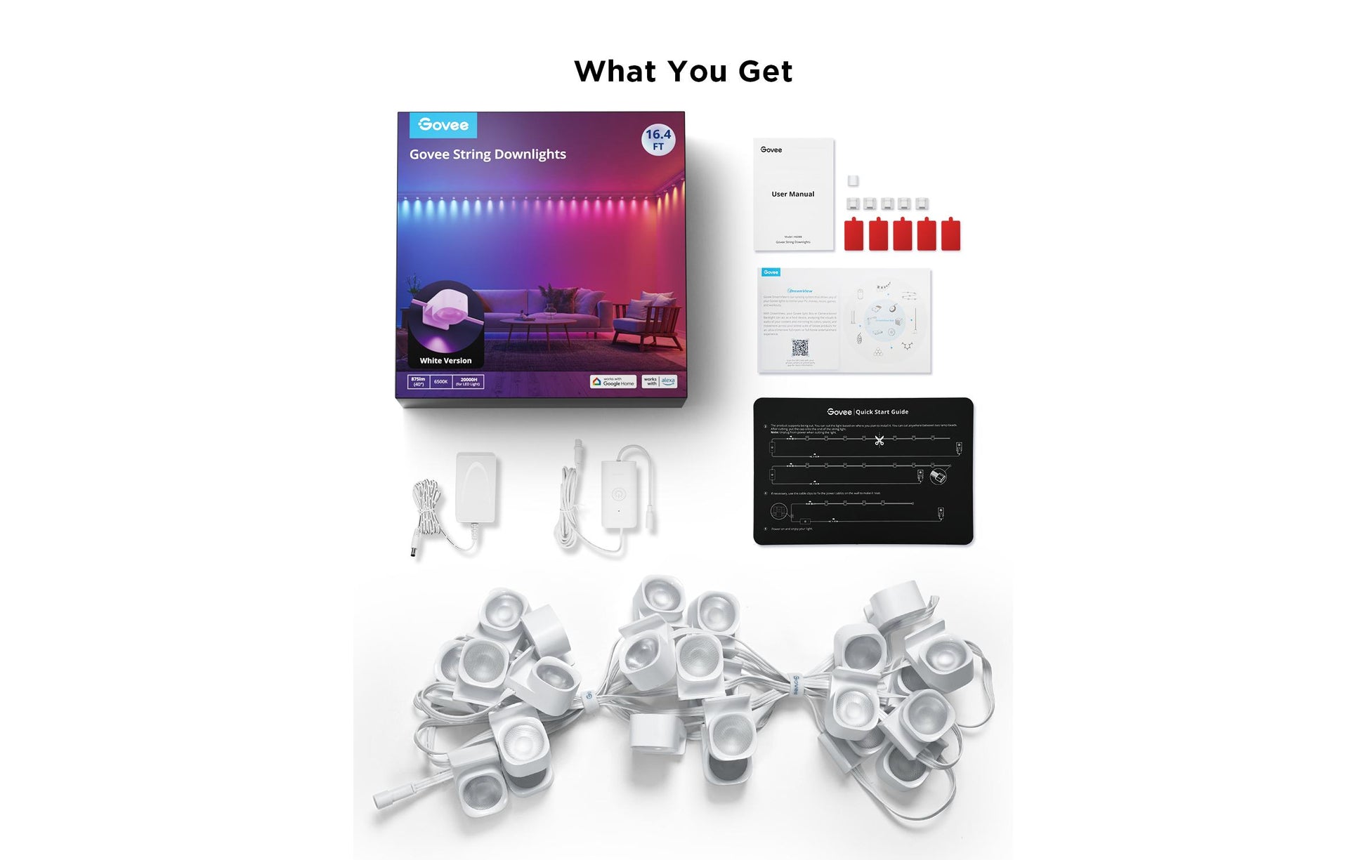 Govee LED-Lichterkette RGBIC 3 m, 15 LEDs – Bluetooth (Govee Home App) – mehrfarbig – 36 W – weiss