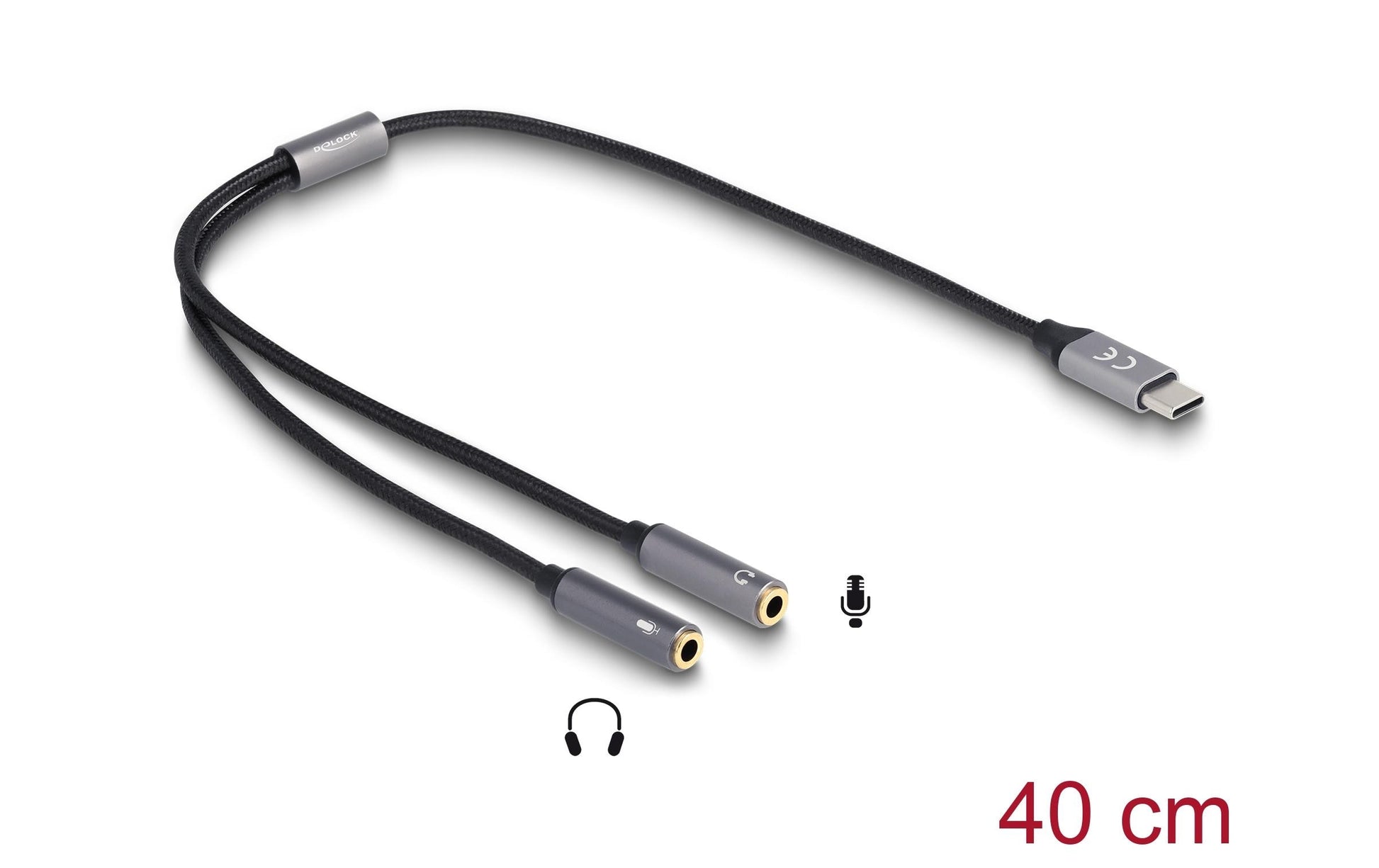 DeLOCK USB-C zu 2× 3,5 mm Klinkenbuchse Adapter – DAC 24 Bit / 96 kHz, 0,4 m, für USB-C-Geräte