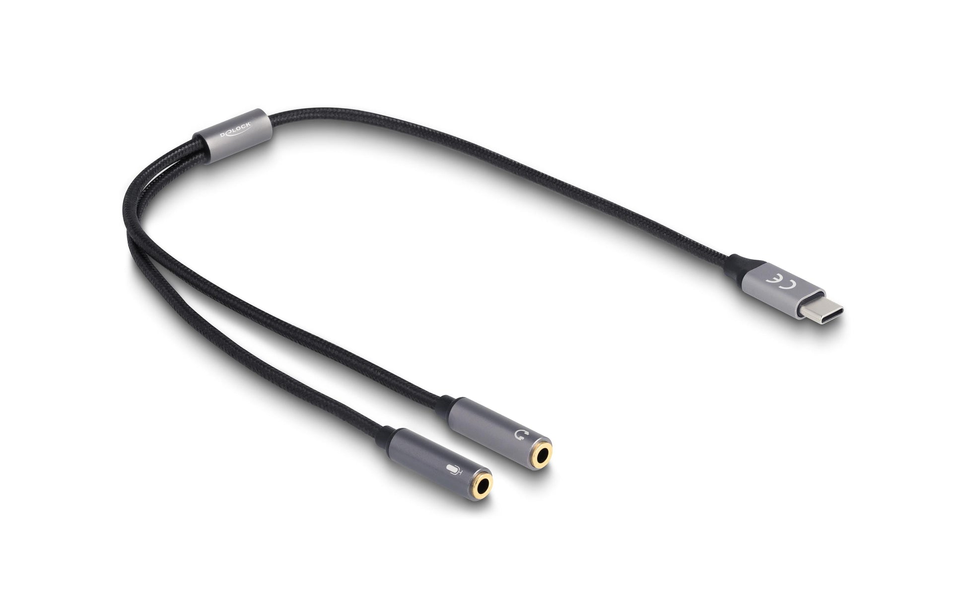 DeLOCK USB-C zu 2× 3,5 mm Klinkenbuchse Adapter – DAC 24 Bit / 96 kHz, 0,4 m, für USB-C-Geräte