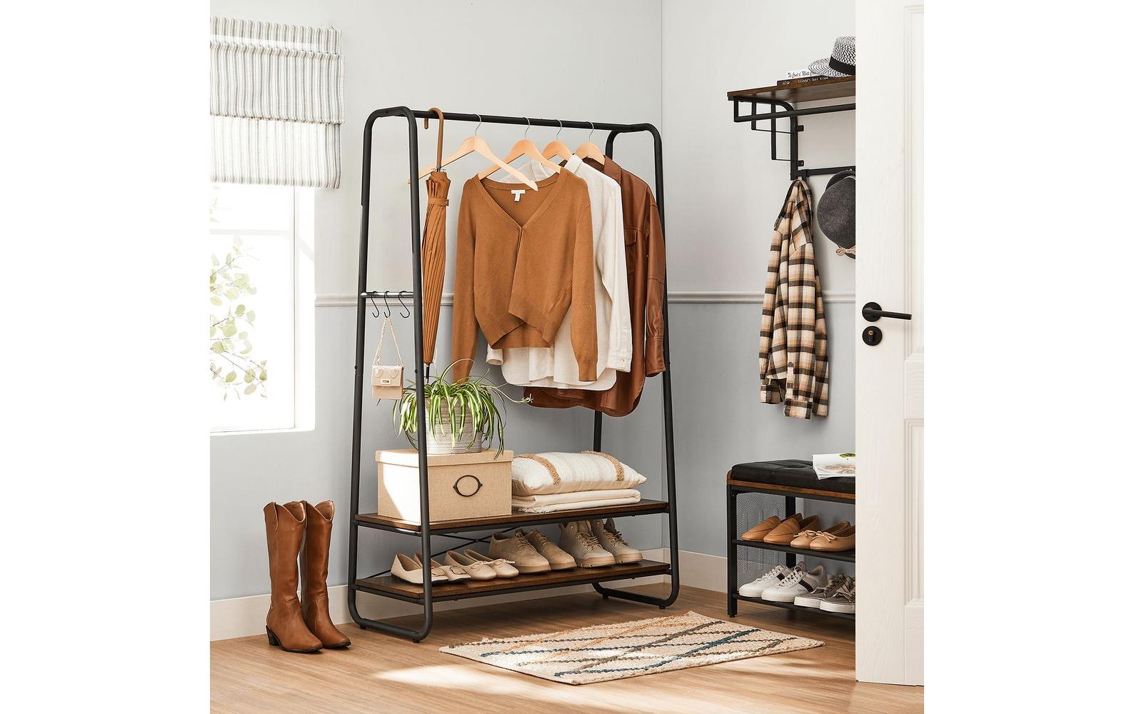 Vasagle Garderobenständer – 6 Haken, Stahl/Spanplatte, Schwarz/Braun, 100 × 45 × 160 cm