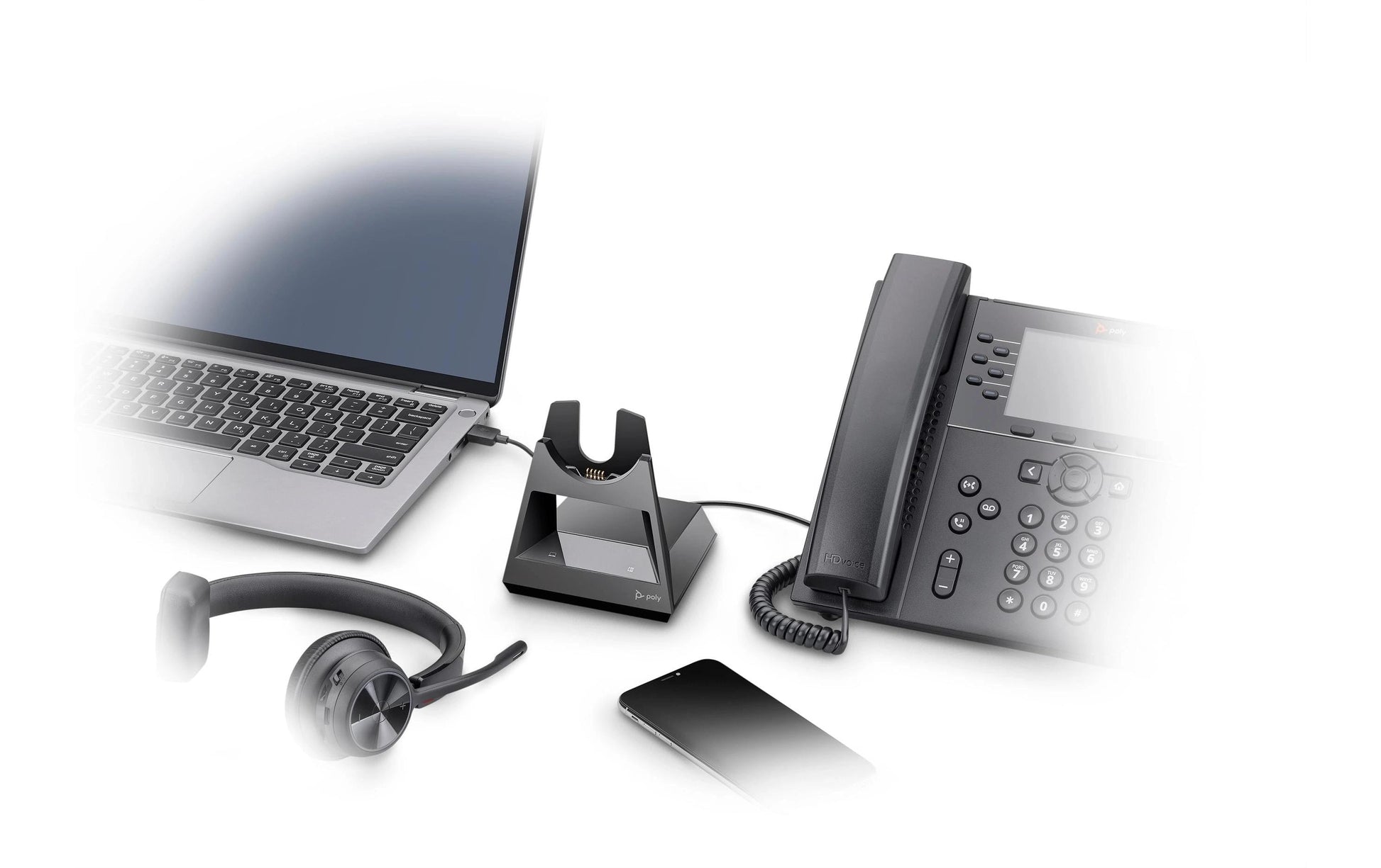 Poly Voyager 4310 – Over-Ear Headset – DECT/Bluetooth/USB-C – Boom-Mikrofon, BT700-Dongle, Ladestation
