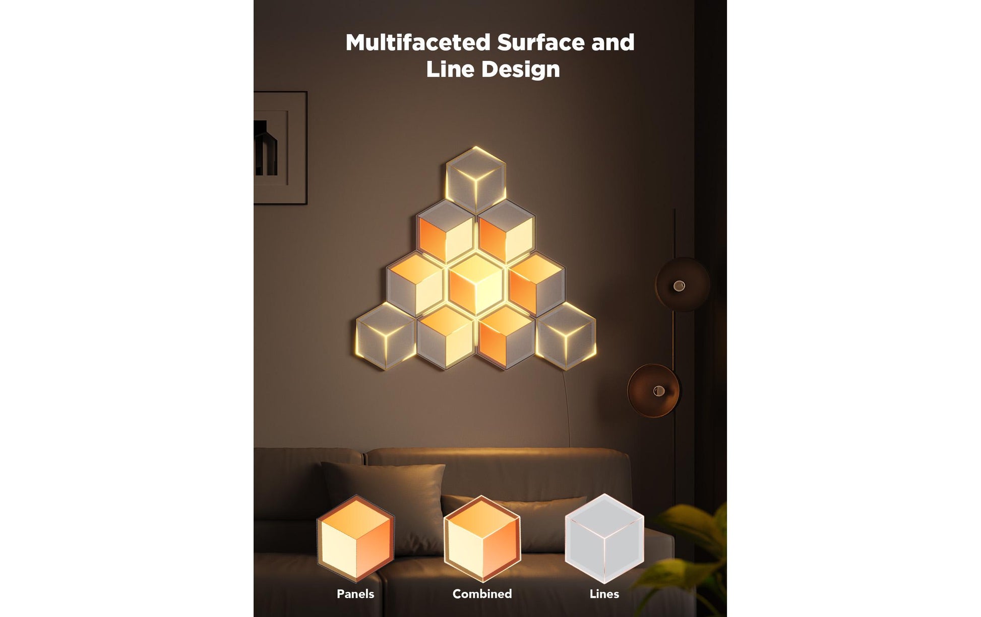Govee Panel LED Glide Hexa Ultra – RGBIC, Bluetooth, Govee Home App – 72 W – Hellgrau