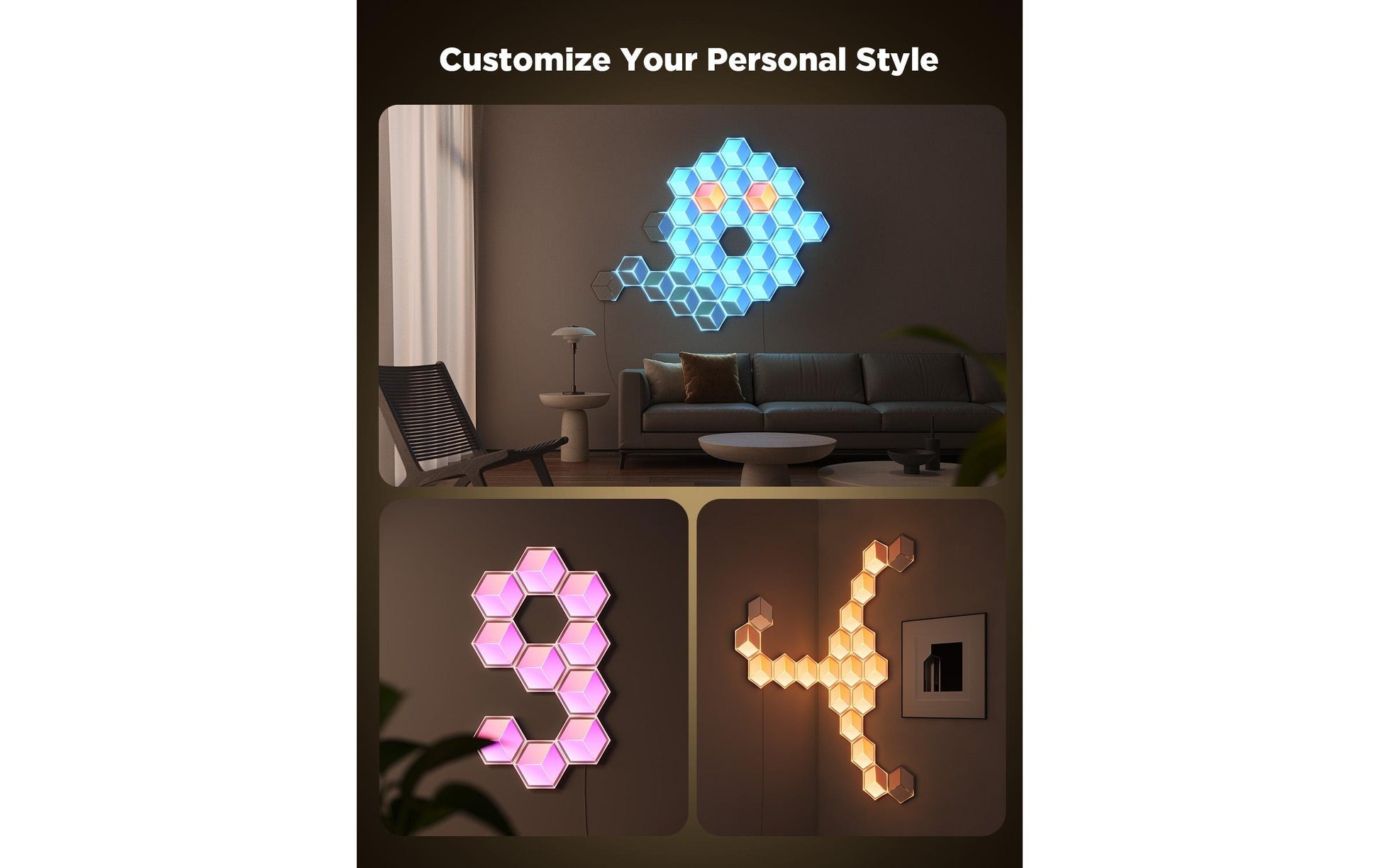 Govee Leuchtpaneele Glide Hexa Ultra – Erweiterung, 72 W, RGBIC, WLAN, für Alexa, Hellgrau