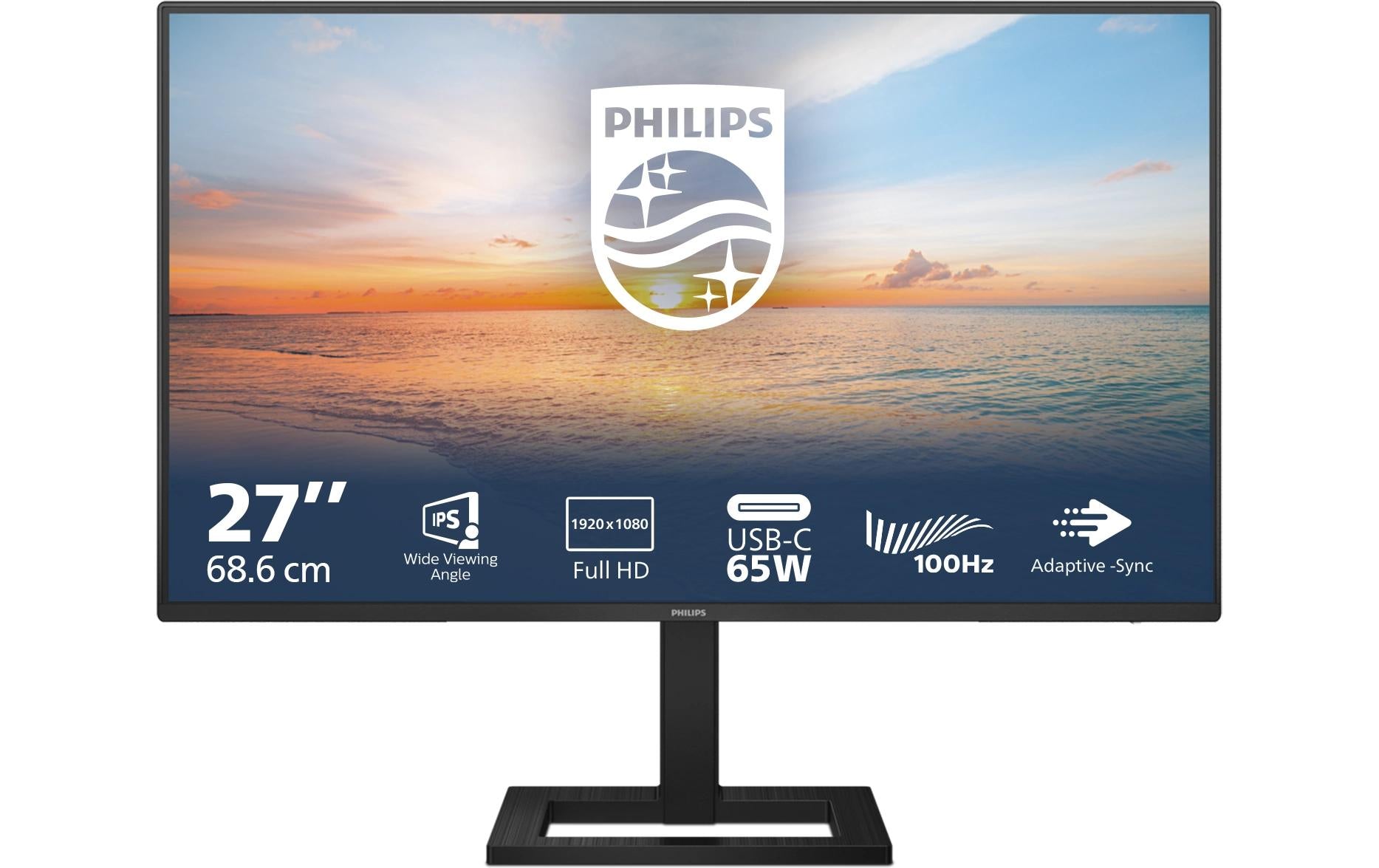 Philips 27E1N1300AE/00 – Monitor, 27", IPS, 100 Hz, 250 cd/m², USB-C, VESA 100 × 100, Schwarz