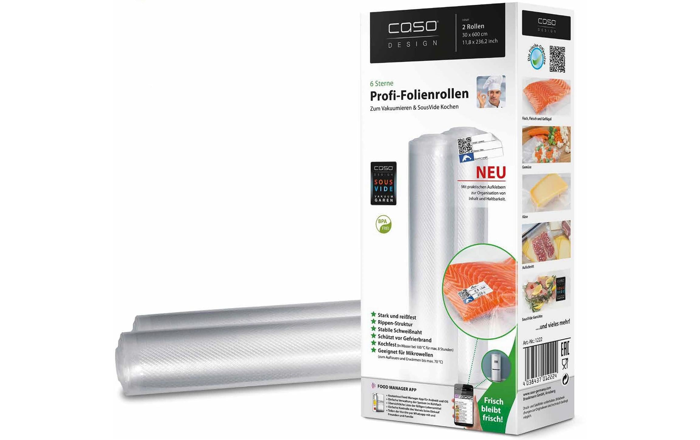 Caso Vakuumierrolle – 30 × 6 m, für Balken-Vakuumierer, z. B. VC10, VC12, VC100, 2 Rollen