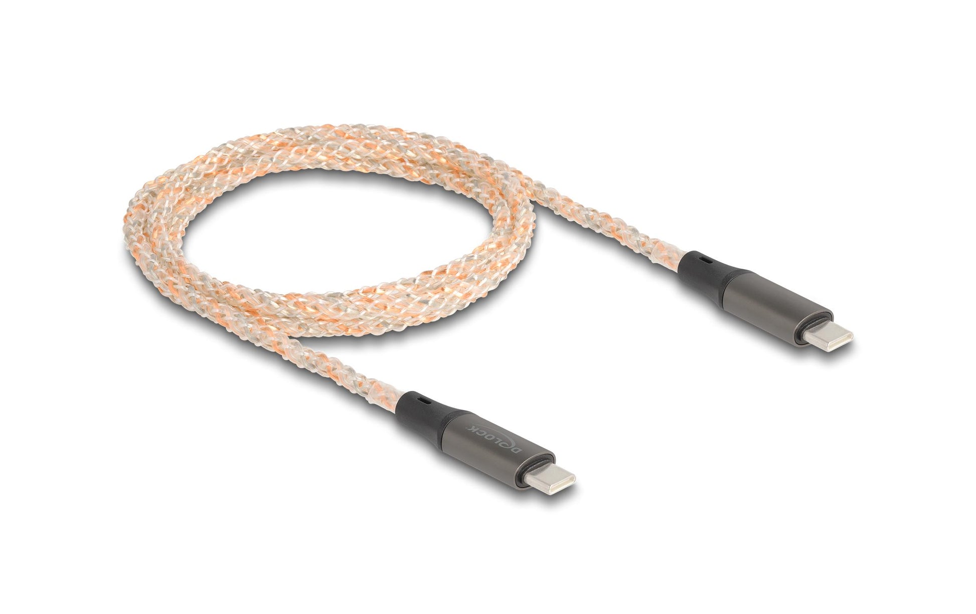 DeLOCK USB-C auf USB-C Kabel – USB 2.0 (480 Mbit/s) – 1,2 m – PD 100 W – RGB-Beleuchtung – Transparent