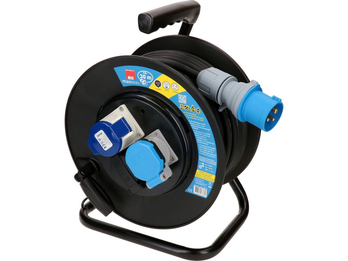 Max Hauri AG Max Hauri Kabelrolle, (1×T23 + 1×CEE 16-3 + 1×Schuko (Typ F)), 30 m, IP44 – schwarz