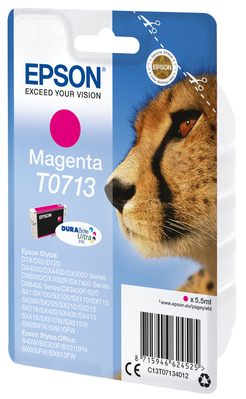 Epson T0713 Magenta Tintenpatrone (Original) – 5,5 ml – für BX300F/BX310FN/SX100 …