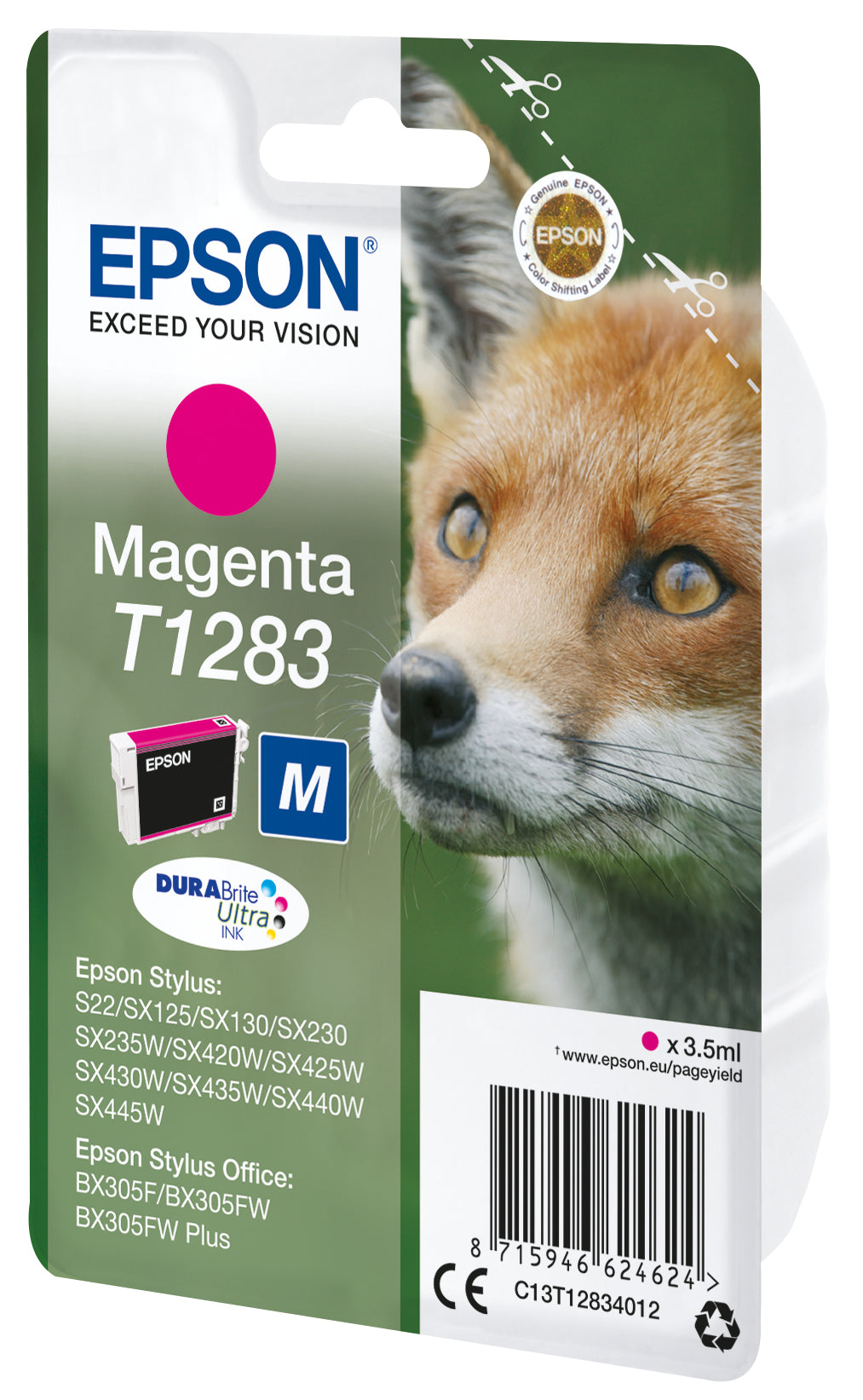 Epson T1283 Magenta Tintenpatrone (Original) – 3,5 ml – für Stylus SX445W/440W/435W/420W/235W …