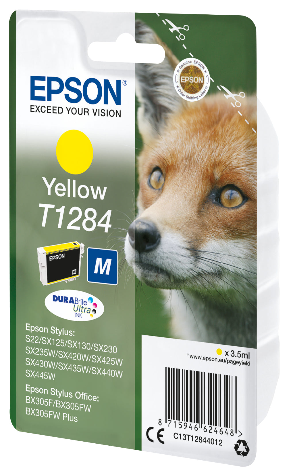 Epson T1284 Gelbe Tintenpatrone (Original) – 3,5 ml – für Stylus SX445W/440W/435W, BX305FW, S22 – C13T12844022