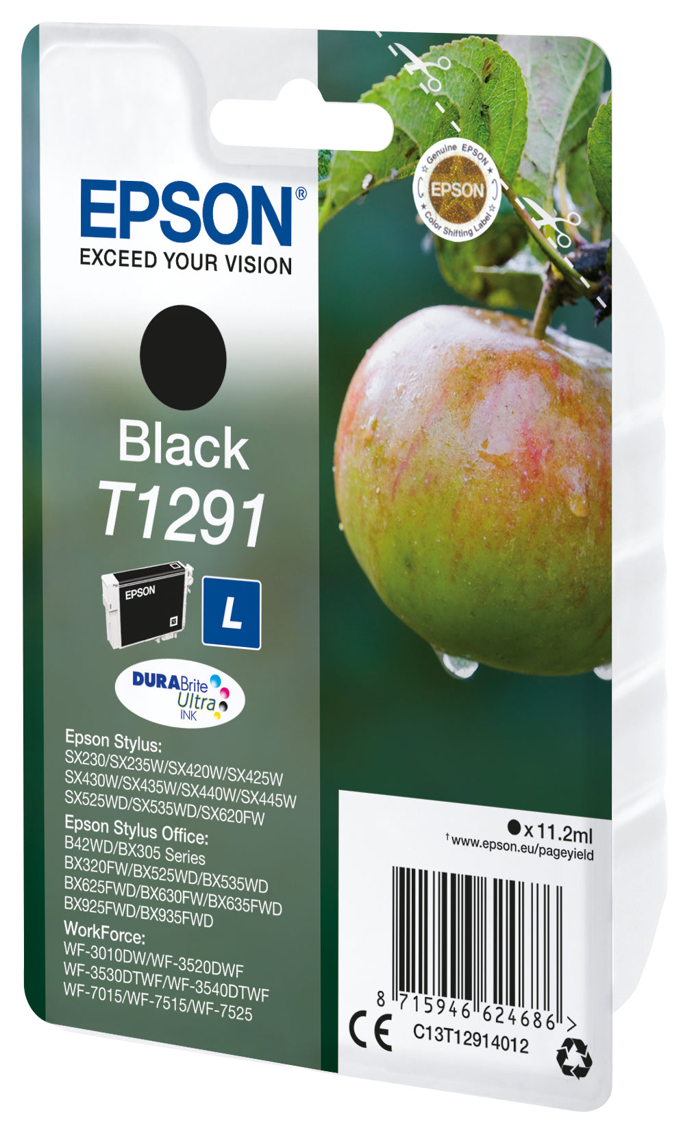 Epson T1291 Schwarz Tintenpatrone (Original) – 385 Seiten – für Stylus SX420W, WorkForce WF-3520/3530 …