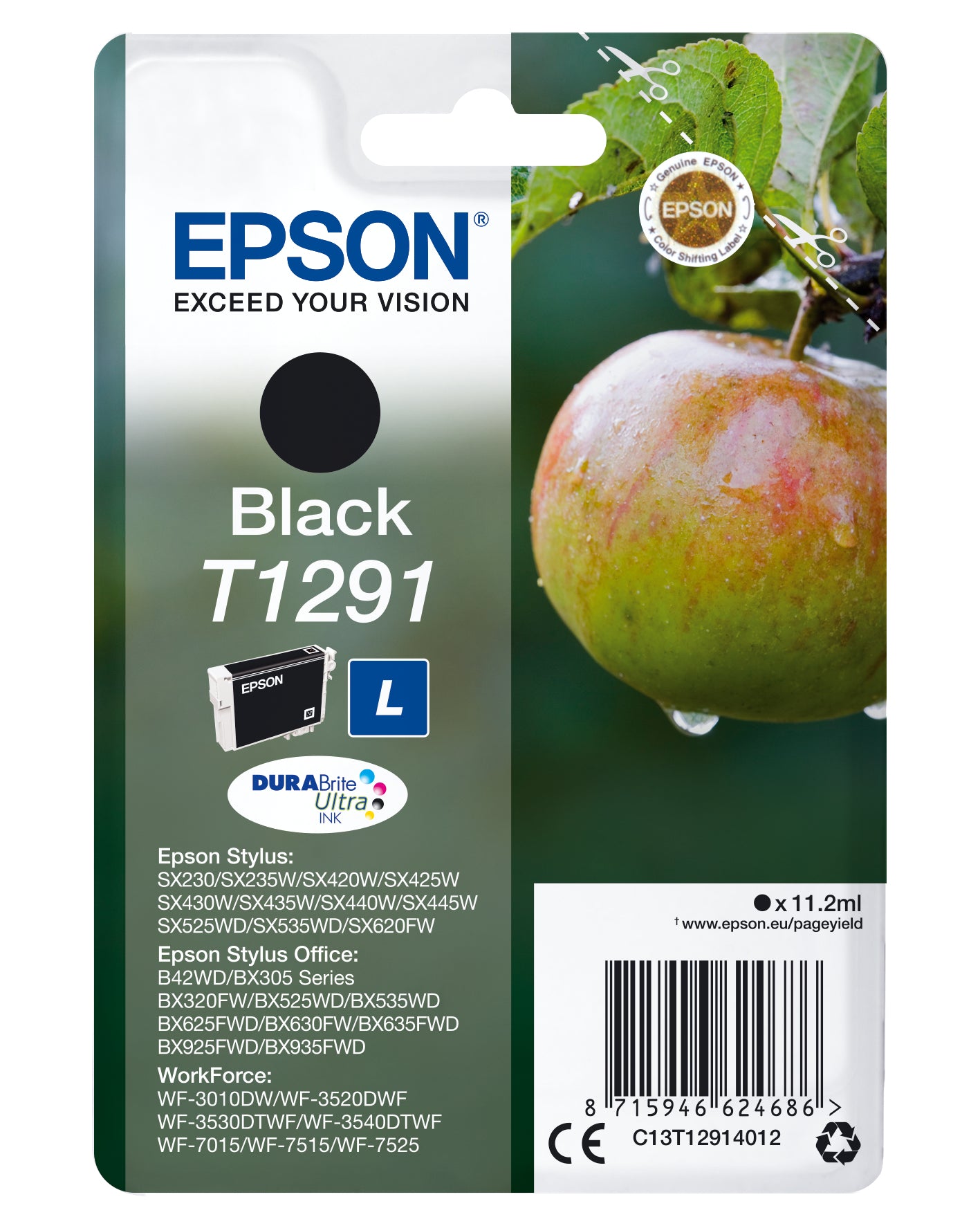 Epson T1291 Schwarz Tintenpatrone (Original) – 385 Seiten – für Stylus SX420W/SX435W/SX440W …