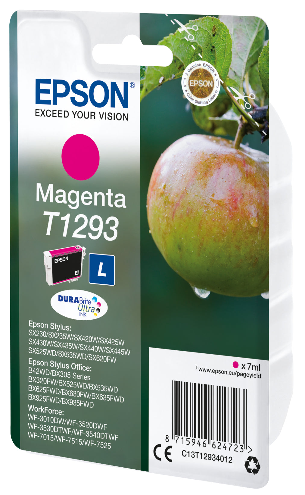 Epson T1293 Magenta Tintenpatrone (Original) – 7 ml – für Epson WorkForce WF-3520DWF/WF-7525/WF-7515 …