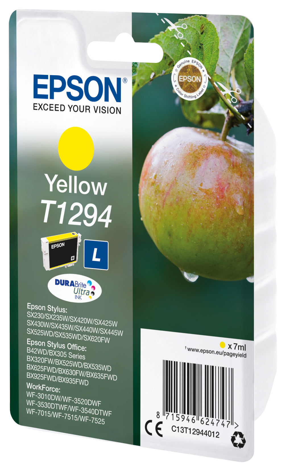 Epson T1294 Gelbe Tintenpatrone (Original) – für WorkForce WF-3520DWF/7525, Stylus SX620FW/SX525WD