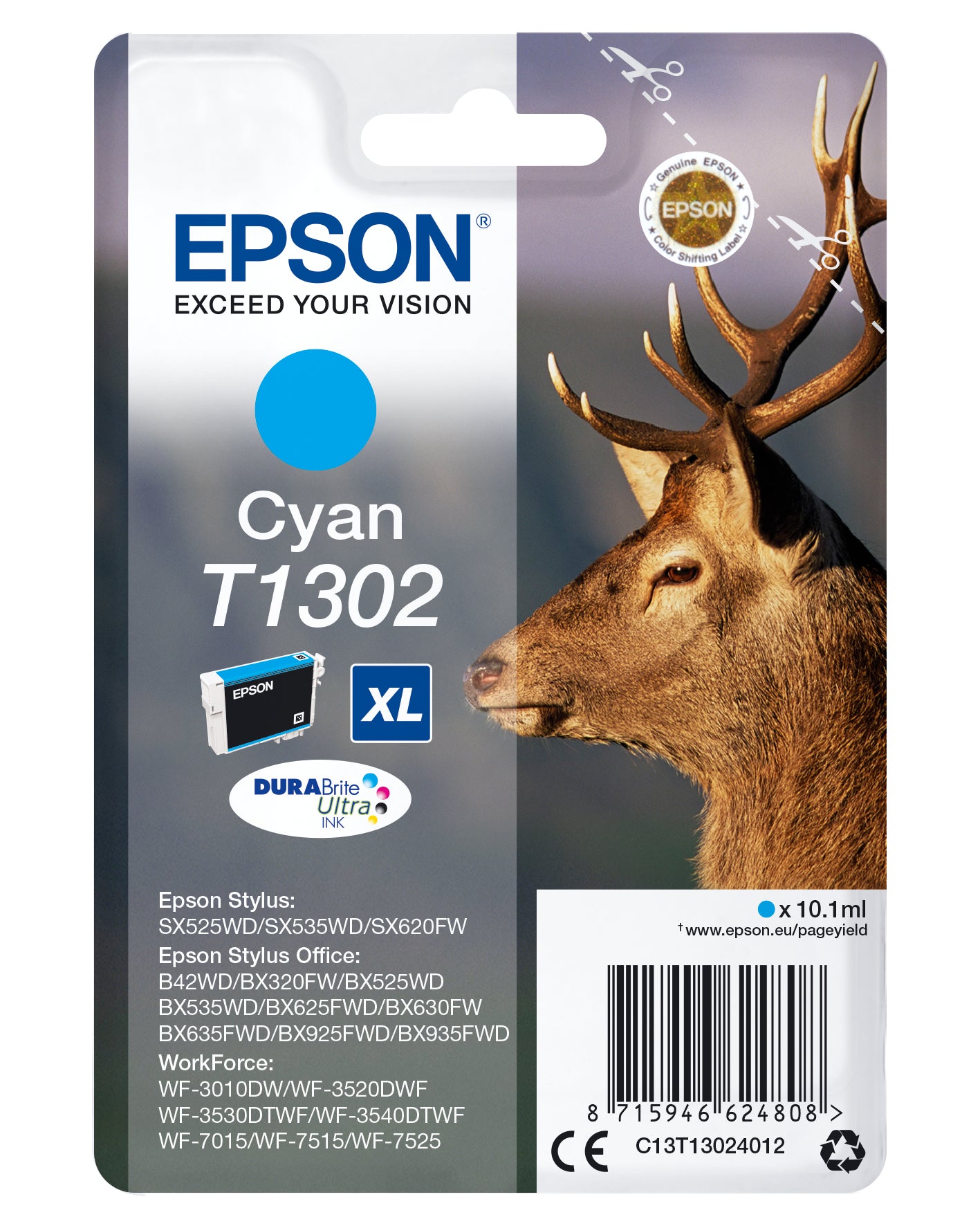 Epson Tintenpatrone T1302, Cyan, 765 Seiten – für Inkjetdrucker/Multifunktionsgeräte