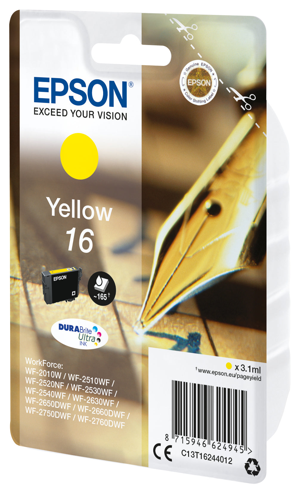 Epson Tintenpatrone 16, Gelb, 165 Seiten – für Tintenstrahldrucker und Multifunktionsgeräte