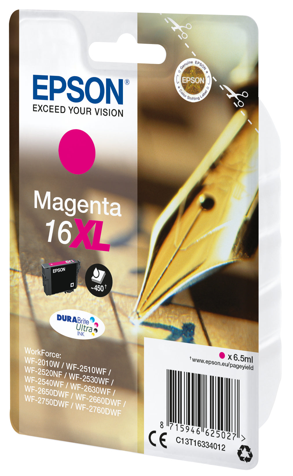 Epson Tintenpatrone 16XL, Magenta, 6,5 ml – für Inkjetdrucker, Multifunktionsgeräte