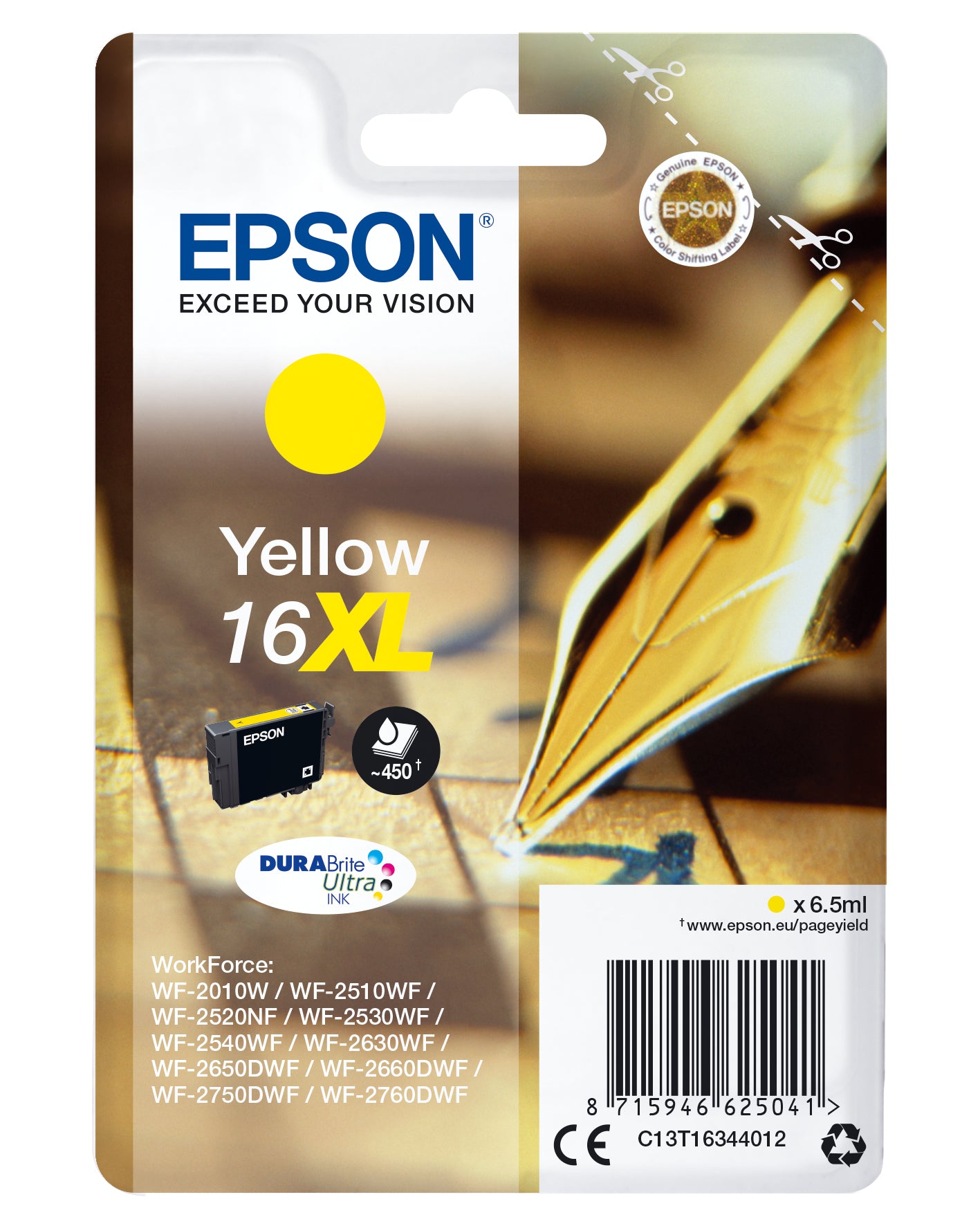 Epson 16XL Gelb Tintenpatrone (Original) – 450 Seiten – für WorkForce WF-2760DWF/2750DWF/2660DWF …