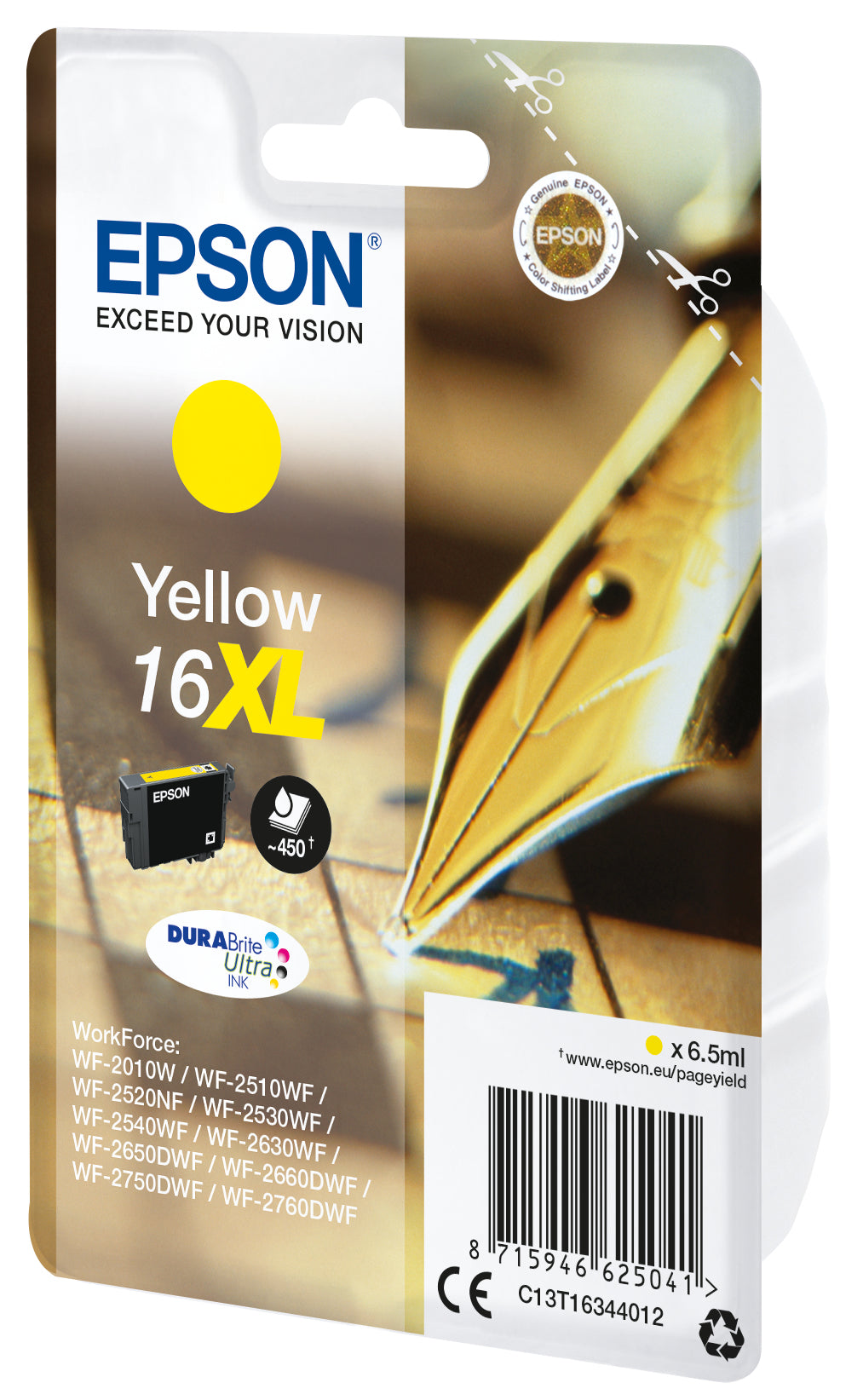 Epson 16XL Gelbe Tintenpatrone (Original) – 450 Seiten – für WorkForce WF-2760DWF/2750DWF/2660DWF …