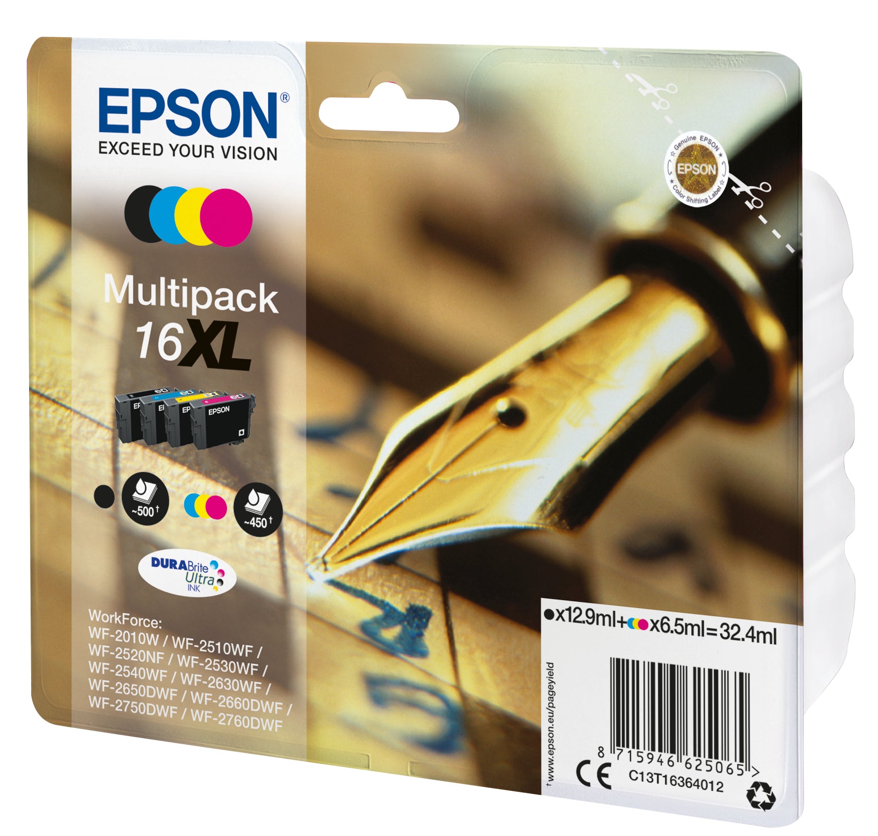 Epson Tintenpatronen-Multipack 16XL, CMYK, XL, 4er-Pack – für Inkjetdrucker/Multifunktionsgeräte
