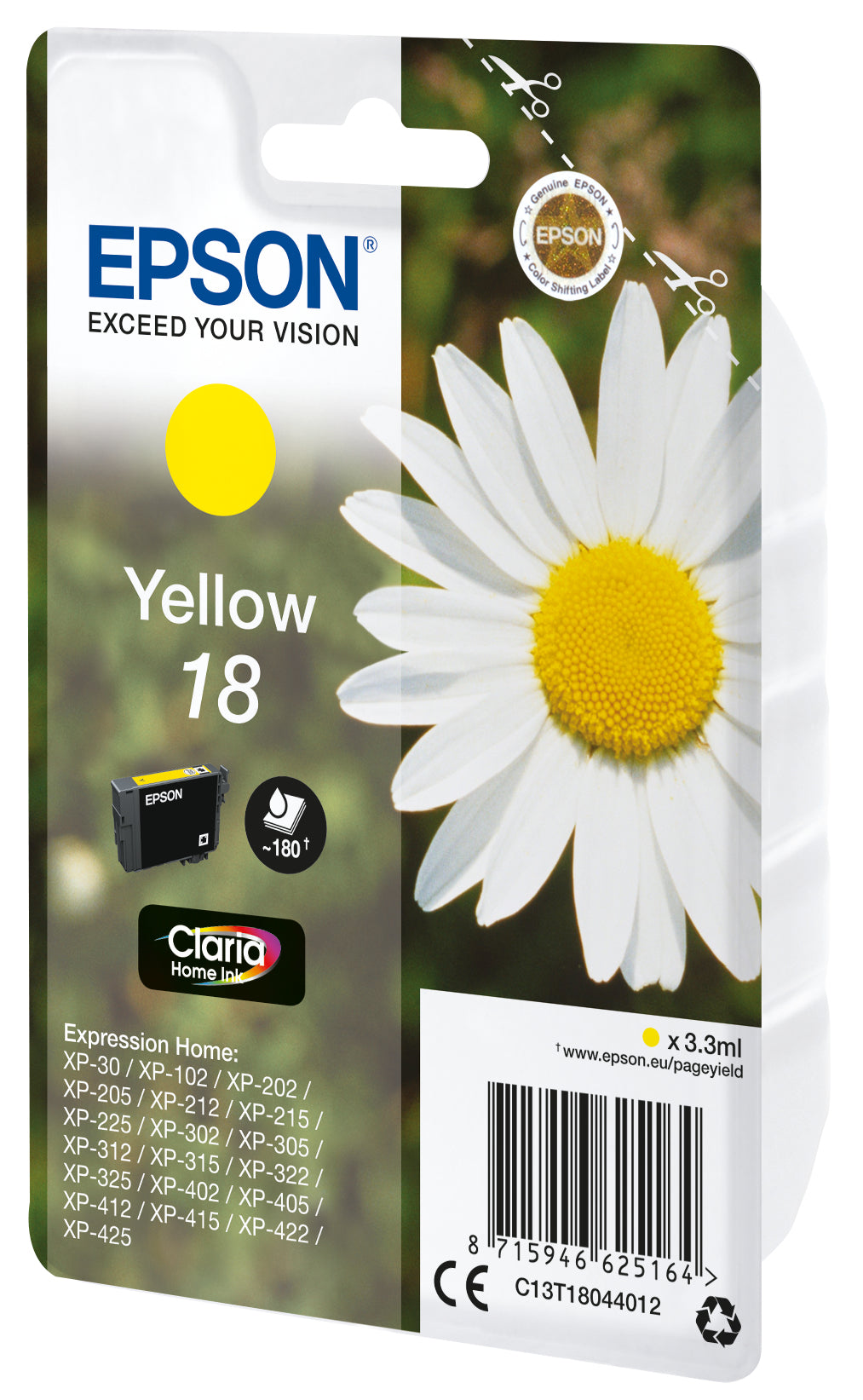 Epson 18 Gelbe Tintenpatrone (Original) – 180 Seiten – für Expression Home XP-425/422/415 …