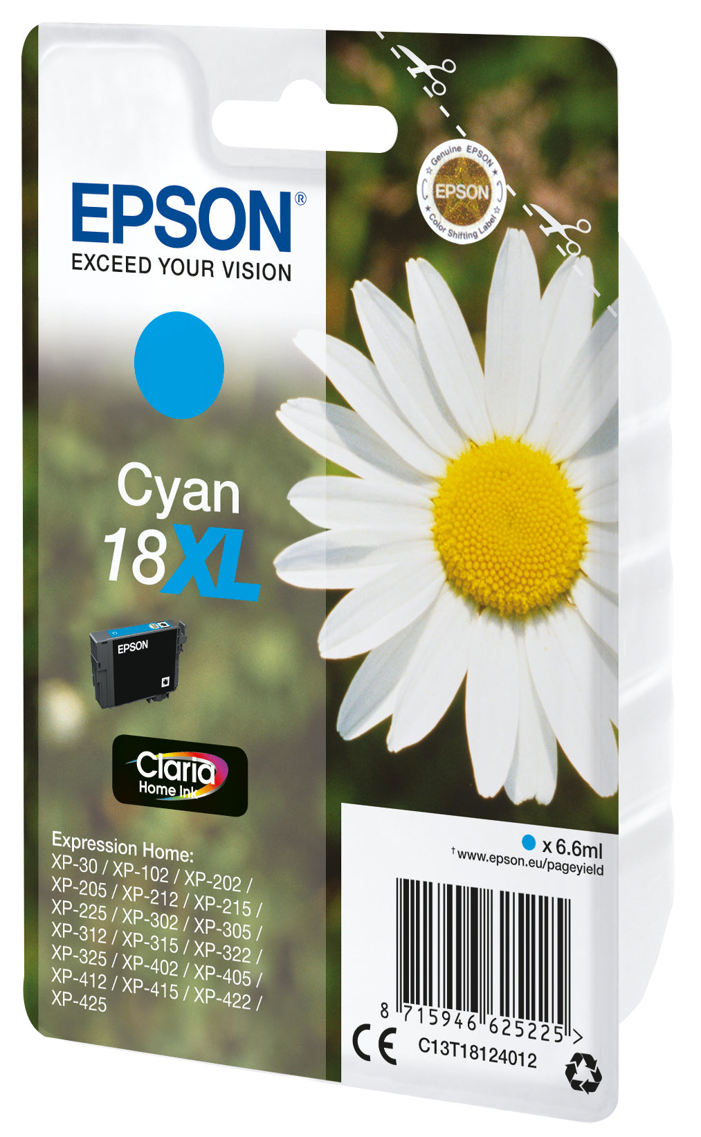 Epson 18XL Cyan Tintenpatrone (Original) – 450 Seiten – für Epson Expression Home XP‑425/422/415…