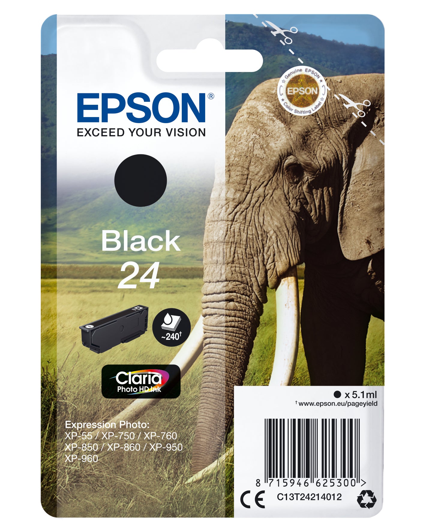 Epson T24 Schwarz Tintenpatrone (Original) – 240 Seiten – für Expression Photo XP-960/950/860 …