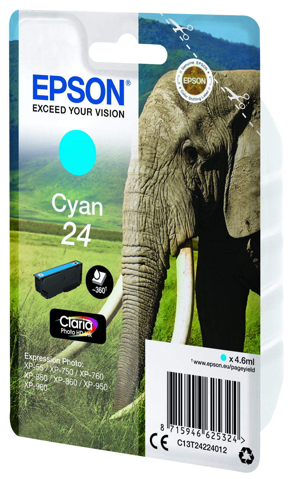 Epson 24 Cyan Tintenpatrone (Original) – 360 Seiten – für Expression Photo XP-960/XP-950/XP-860