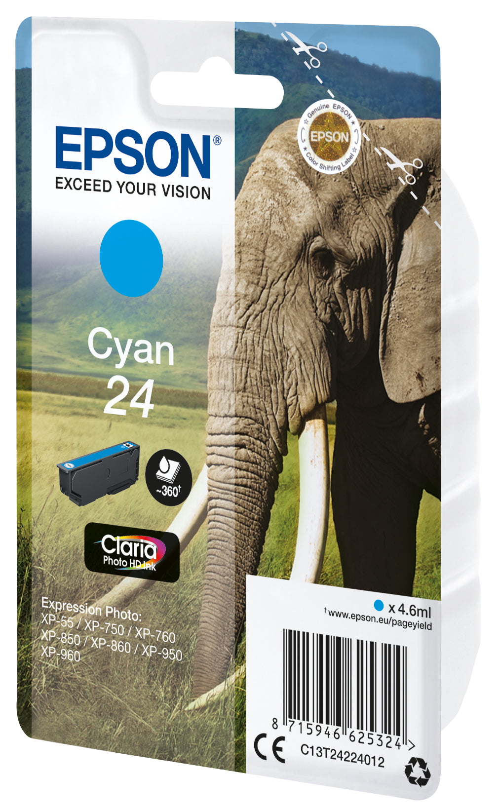 Epson 24 Cyan Tintenpatrone (Original) – 360 Seiten – für Expression Photo XP-960/XP-950/XP-860
