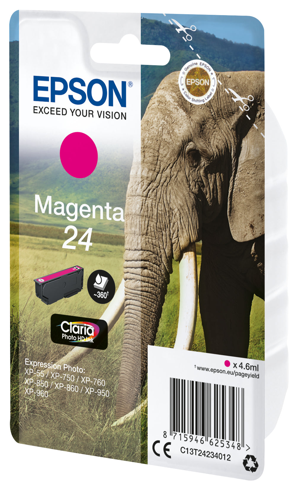 Epson 24 Magenta Tintenpatrone (Original) – 360 Seiten – für Epson Expression Photo XP-960/XP-950/XP-860 …