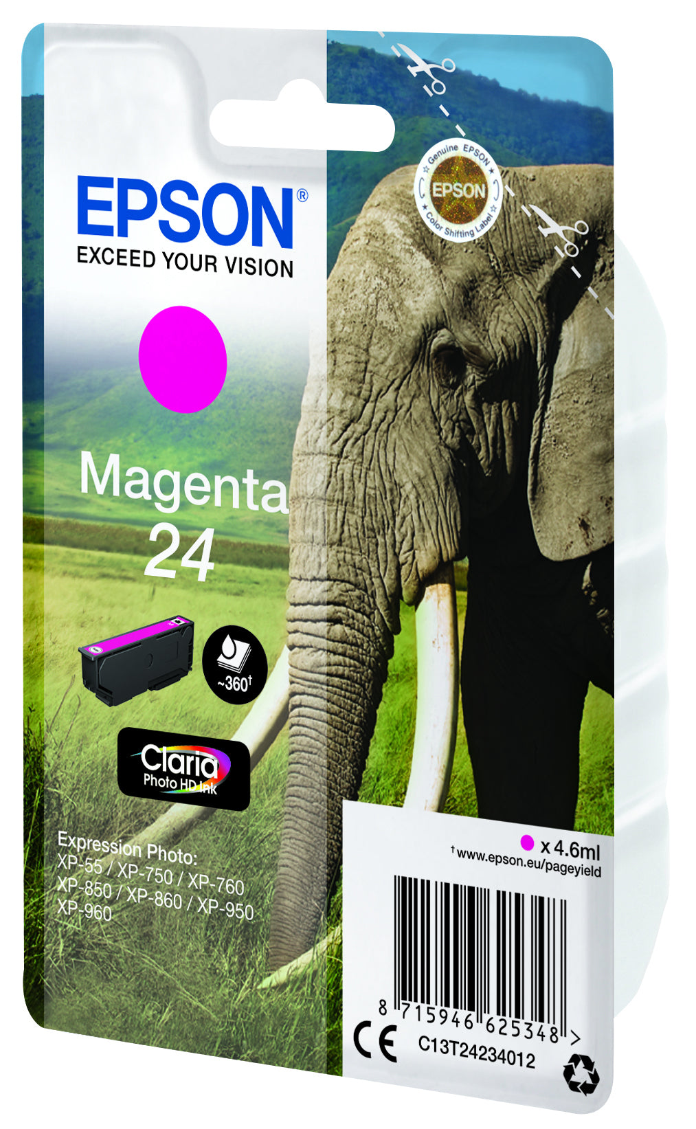 Epson 24 Magenta Tintenpatrone (Original) – 360 Seiten – für Epson Expression Photo XP-960/XP-950/XP-860 …