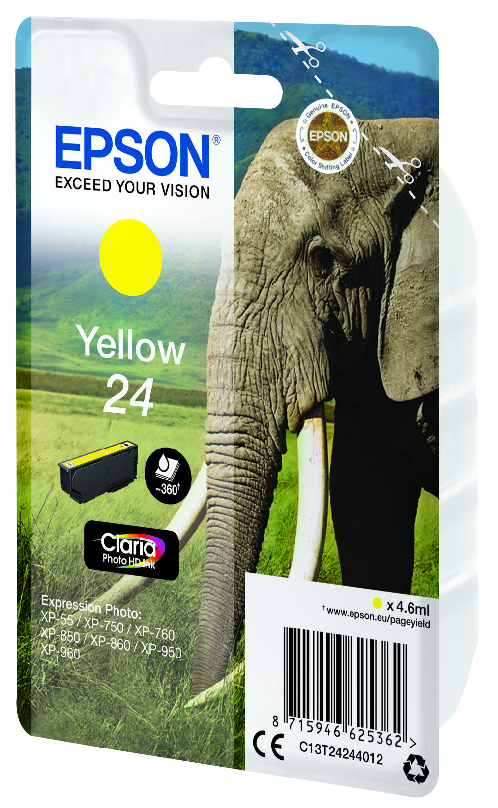 Epson 24 Gelbe Tintenpatrone (Original) – 360 Seiten – für Epson Expression Photo XP-960/950/860 …