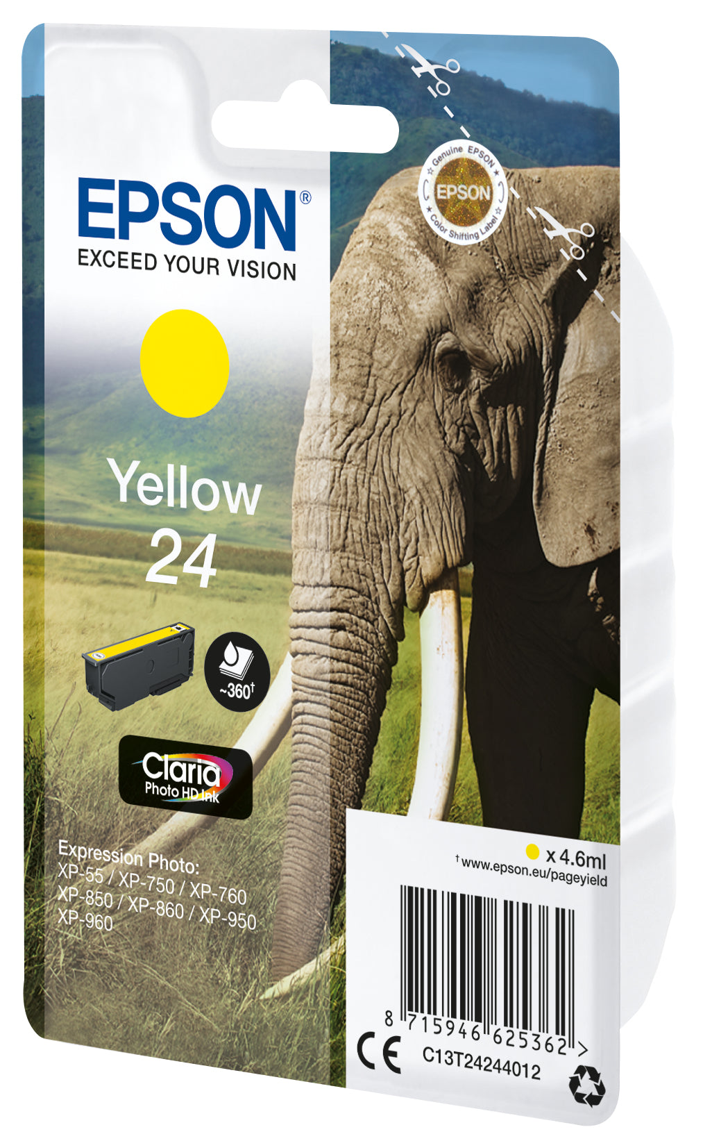 Epson 24 Gelbe Tintenpatrone (Original) – 360 Seiten – für Epson Expression Photo XP-960/950/860 …