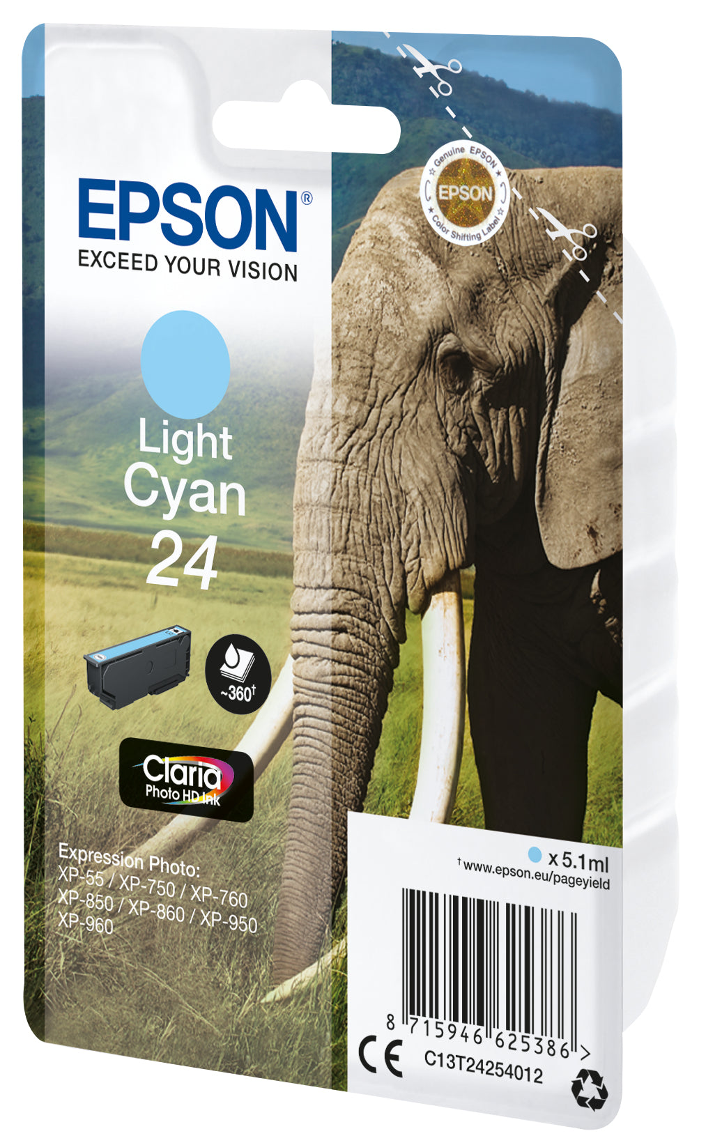 Epson 24 Cyan Tintenpatrone (Original) – 360 Seiten – für Epson Expression Photo XP-960/XP-950/XP-860 …