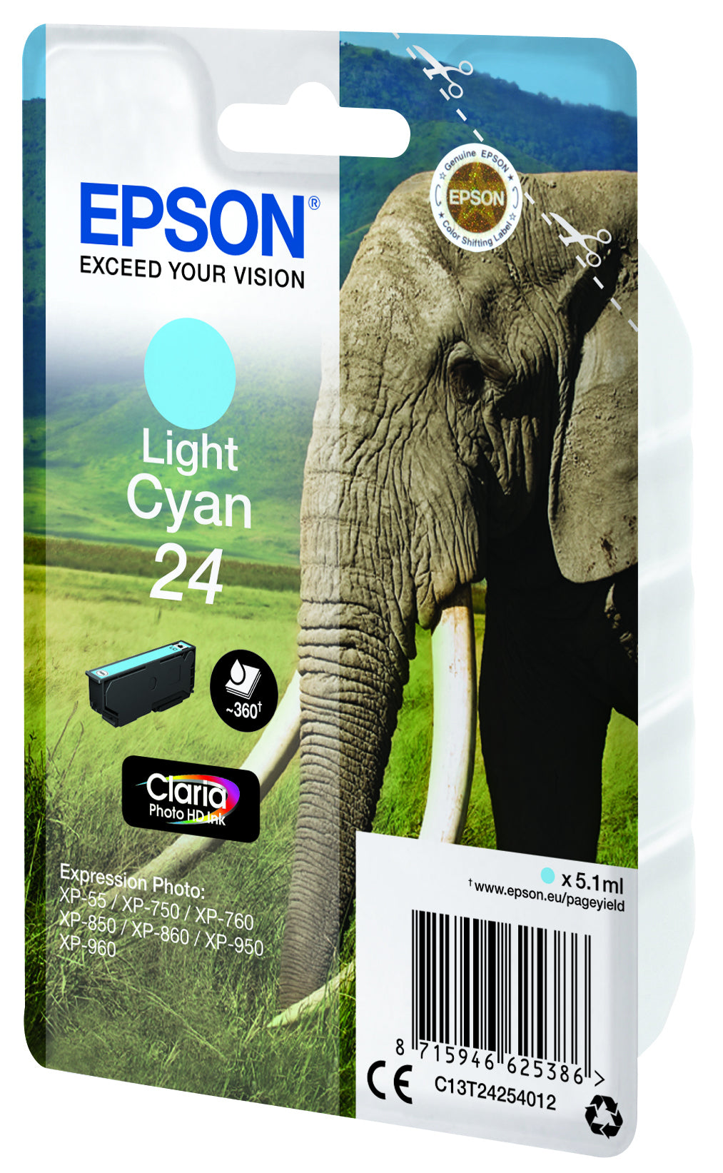 Epson 24 Cyan Tintenpatrone (Original) – 360 Seiten – für Epson Expression Photo XP-960/XP-950/XP-860 …